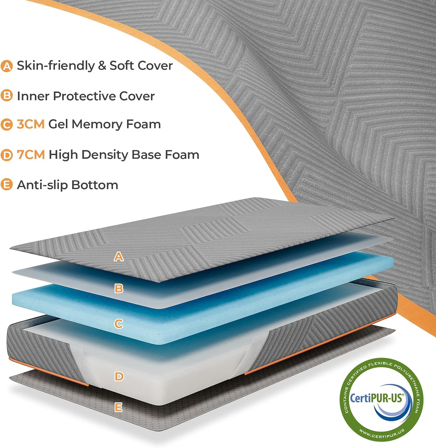 Detalle de Vesgantti Folding Mattress Double 135x190cm with 15cm Tri-Fold Gel Memory Foam