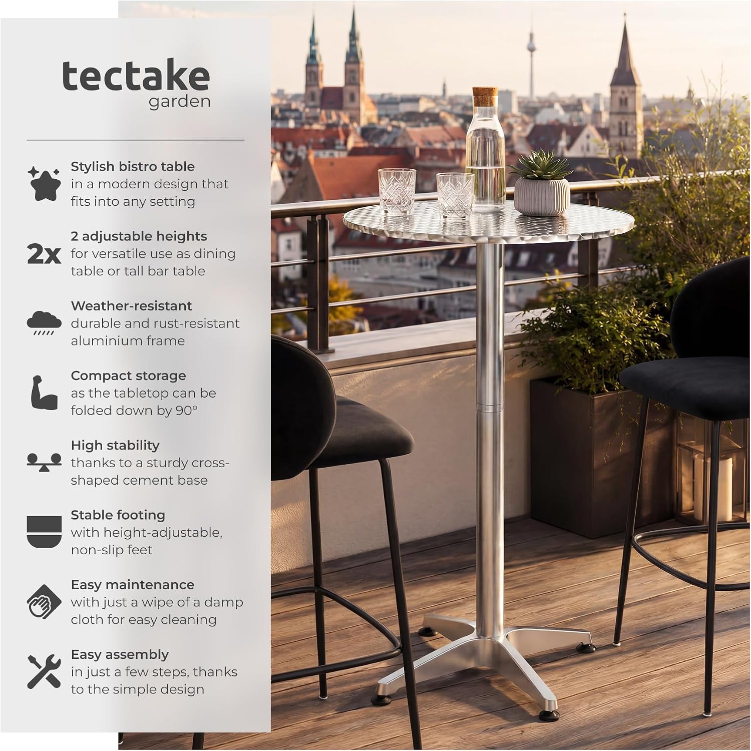 Detalle de tectake 406660 bistrobord 2-i-1, hopfällbart med två höjdlägen