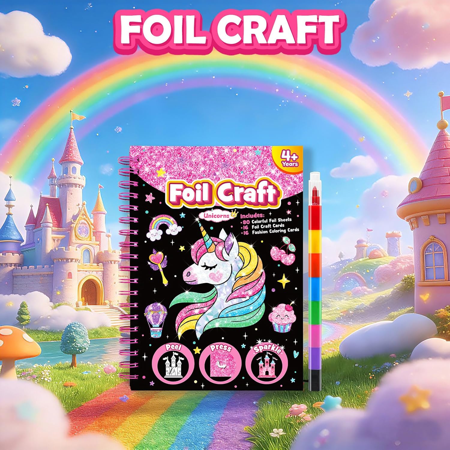 Thumbnail 2 de LIKYMO Foil Art for Kids (Unicorn) — foil craft book kit for ages 4–9