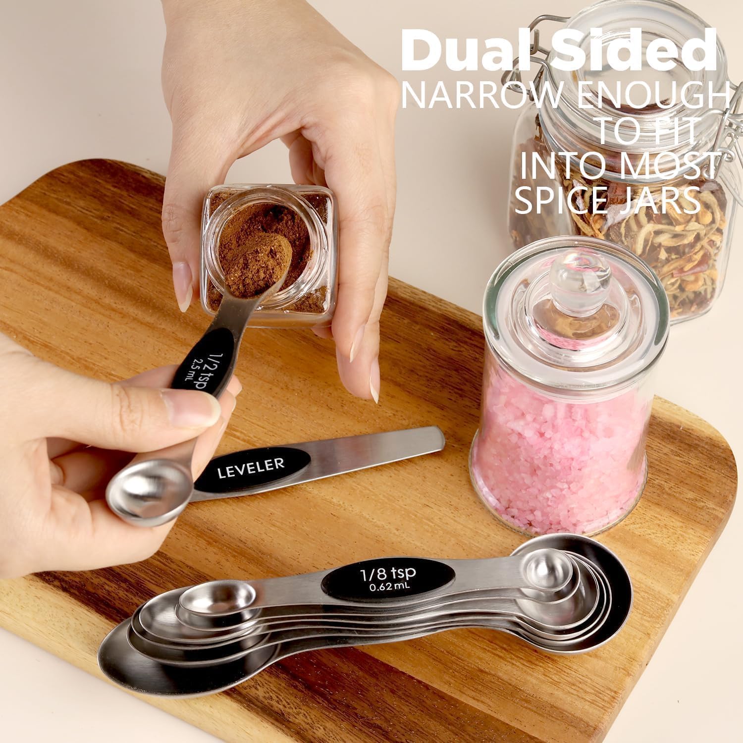 Thumbnail 3 de ChefAide Pack of 8 Stainless Steel Magnetic Measuring Spoons Set (Dual Sided, Stackable)