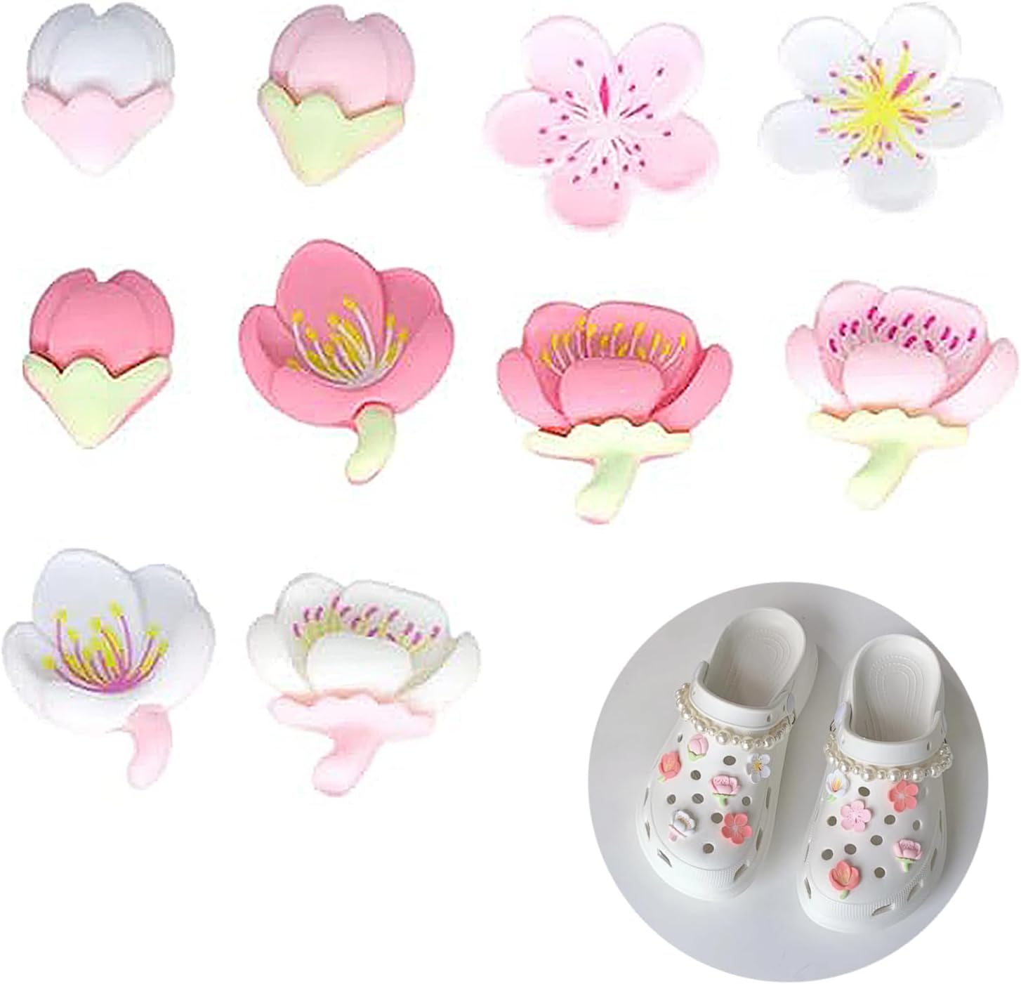 Detalle de HJDJBD 12 colgantes Crocs flores Sakura