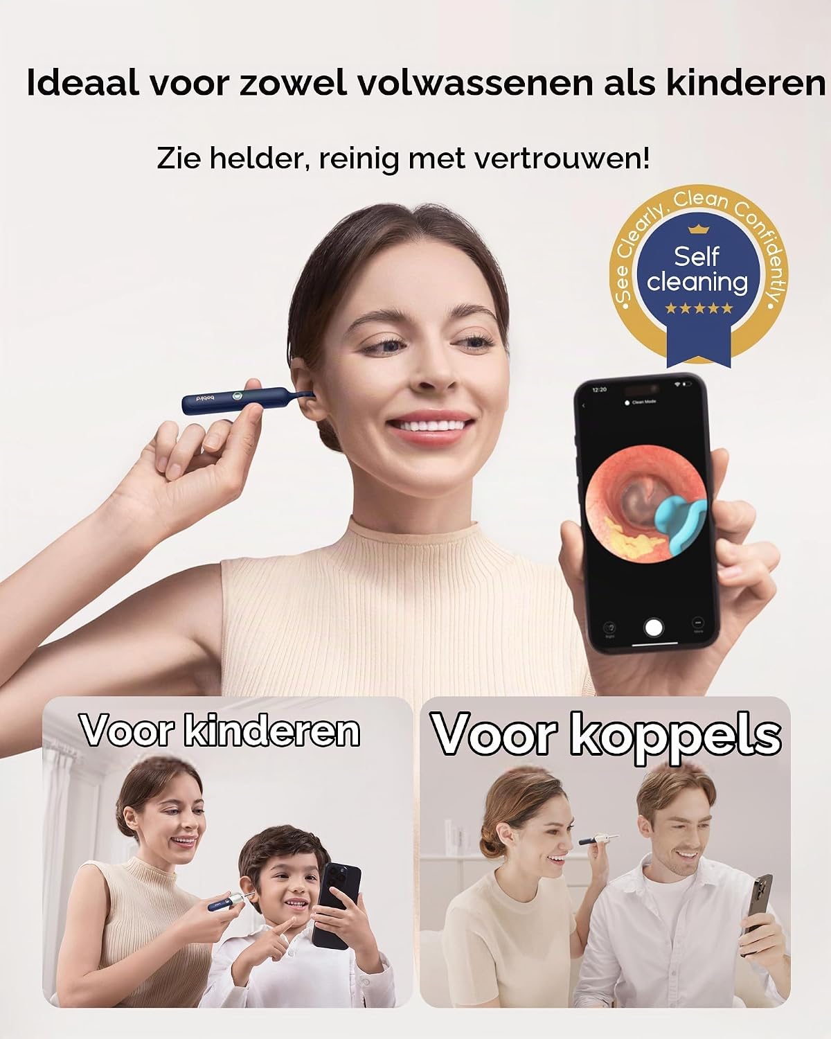 Detalle de BEBIRD R37R otoscoop met 1920p HD-camera en flexibele oorreiniger
