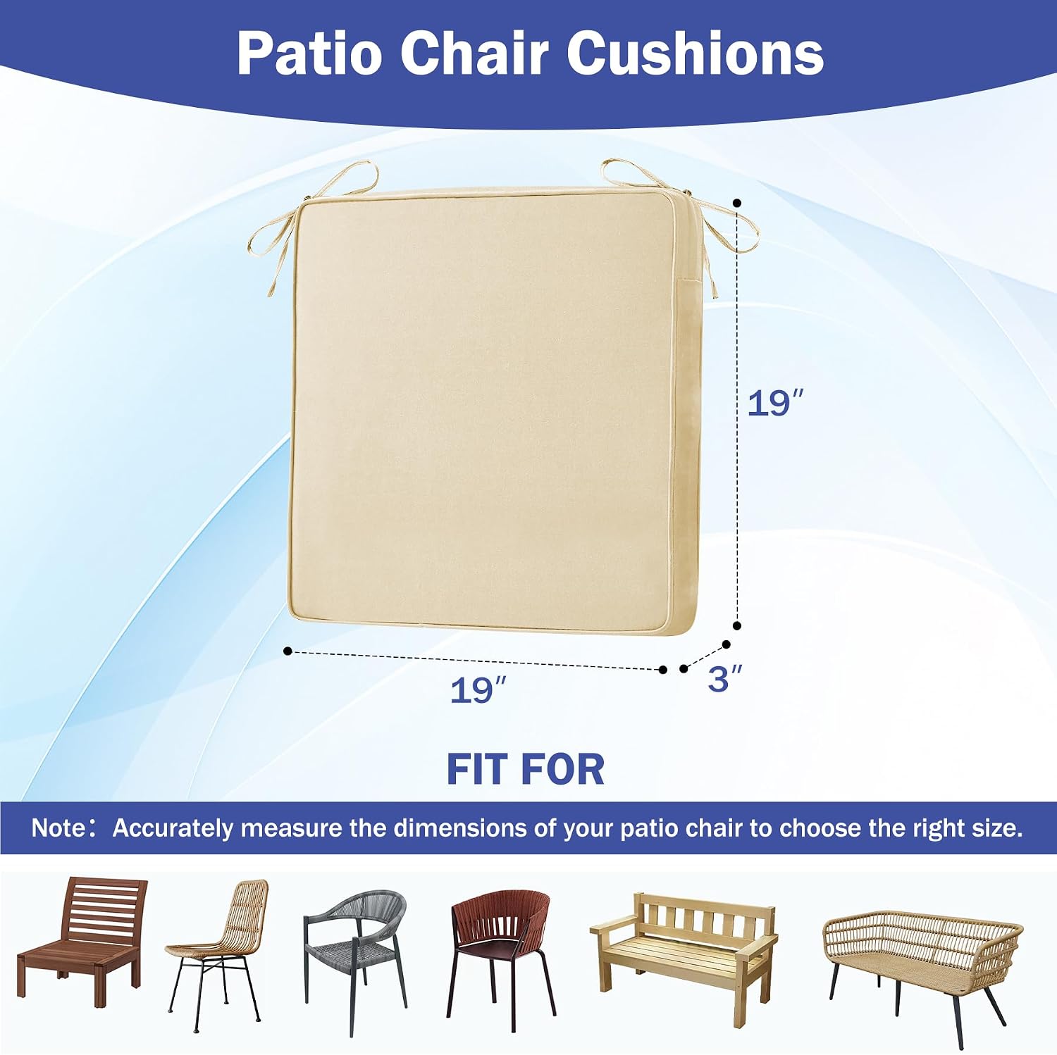 Detalle 2 de IASEAHK Patio Chair Cushions 19" x 19" x 3