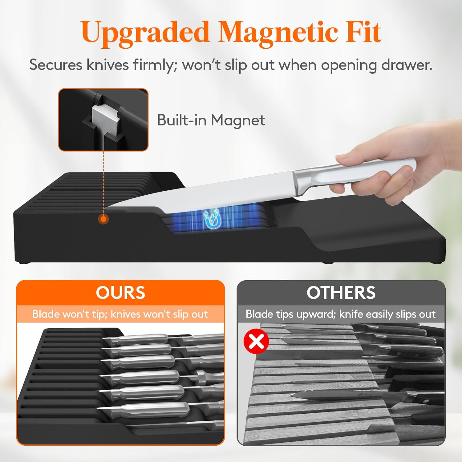 Detalle 2 de Lifewit 24508 Magnetic Knife Drawer Organiser for 12 Knives, Black