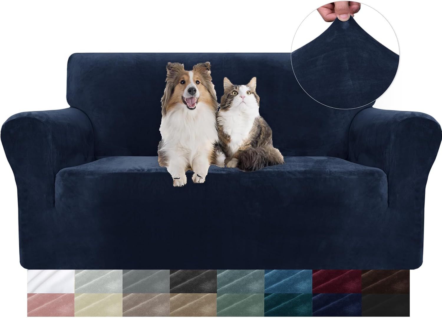 Detalle de YSTELLAA Copridivano Velluto 3 Posti blu scuro 🛋