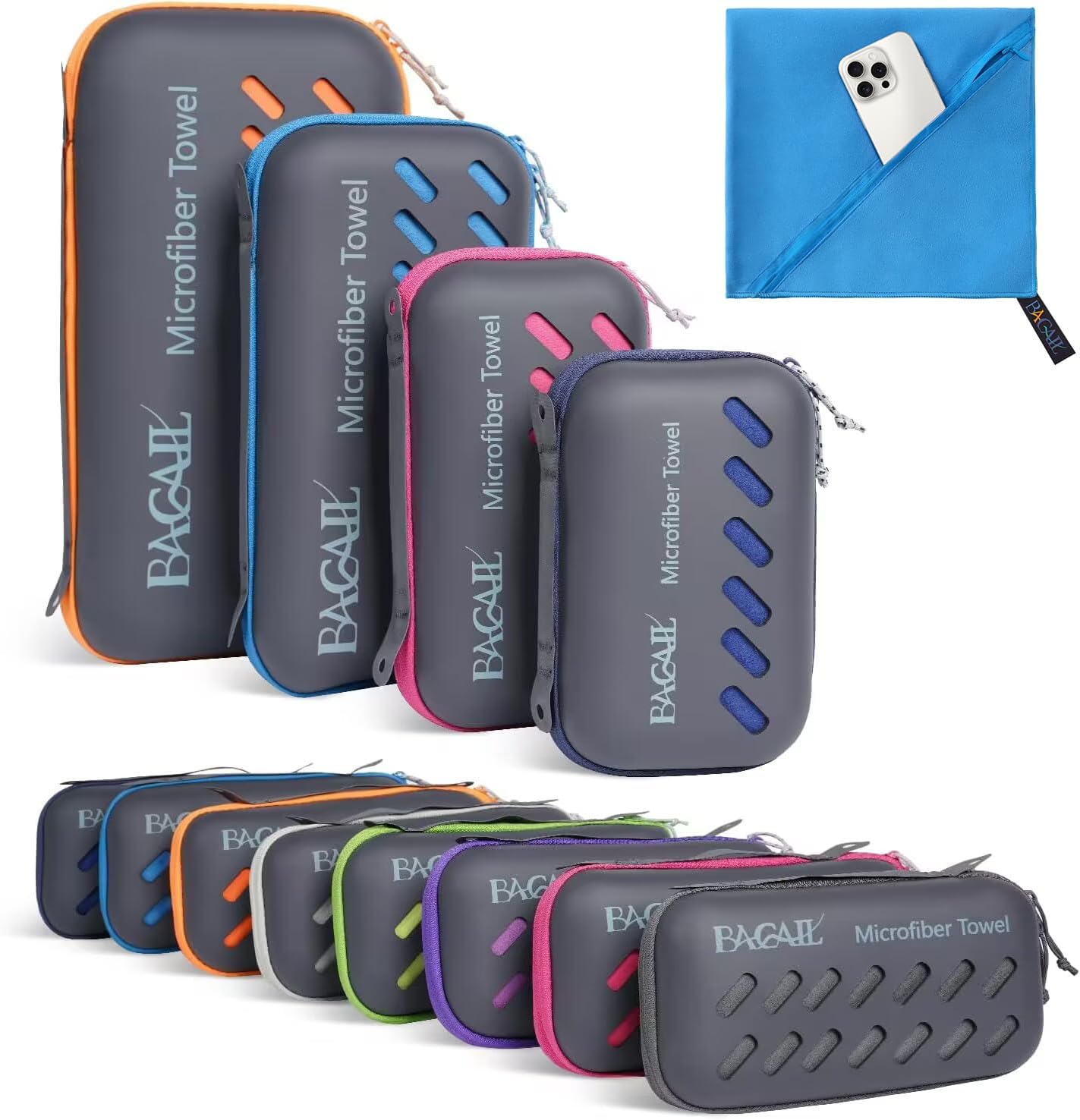 Detalle de BAGAIL Microfibre Travel Towel: Compact, Quick-Dry for Camping, Beach and Travel