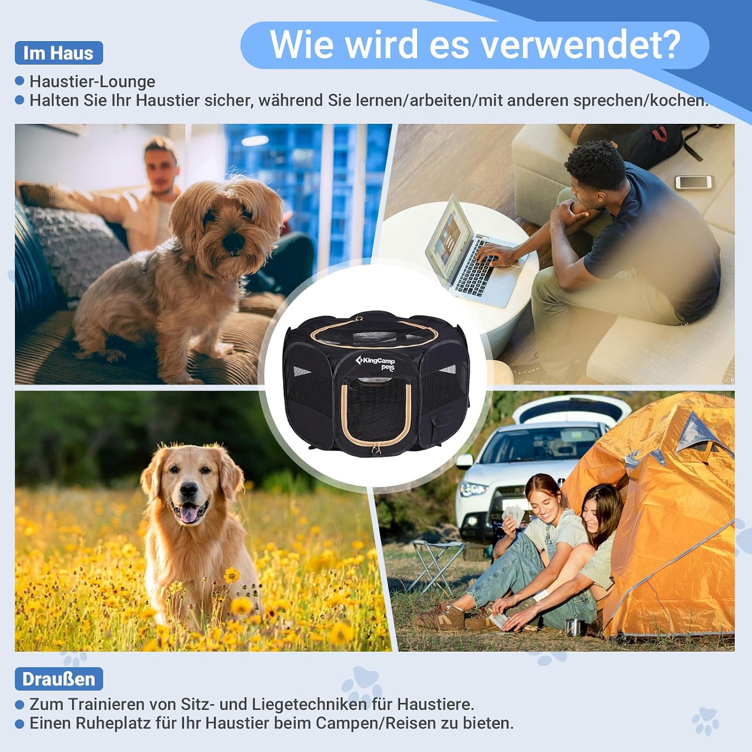 Thumbnail 6 de KingCamp Welpenlaufstall 91 cm – Stabiler, faltbarer Hundelaufstall für Wohnung & Outdoor