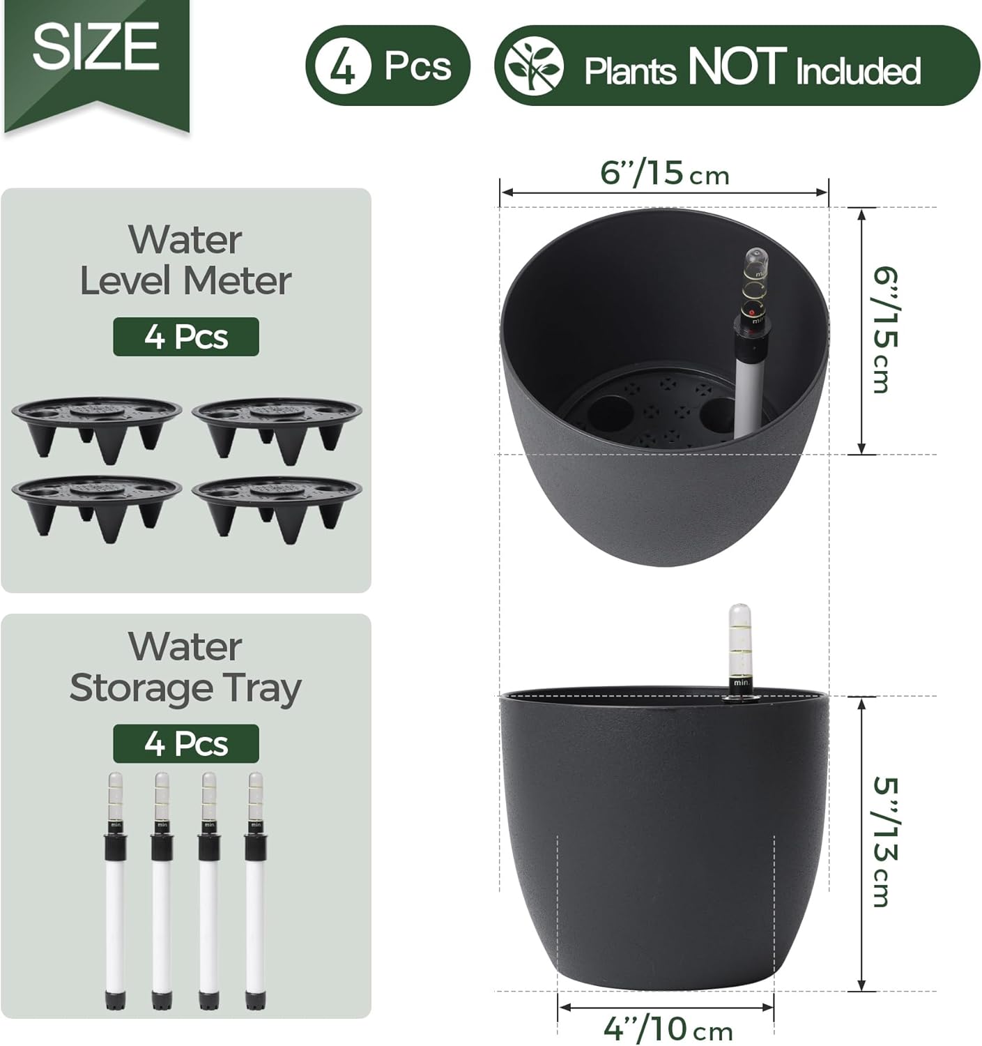 Thumbnail 2 de T4U Selbstwässernder Blumentopf 15 cm im 4er-Set – Schwarz