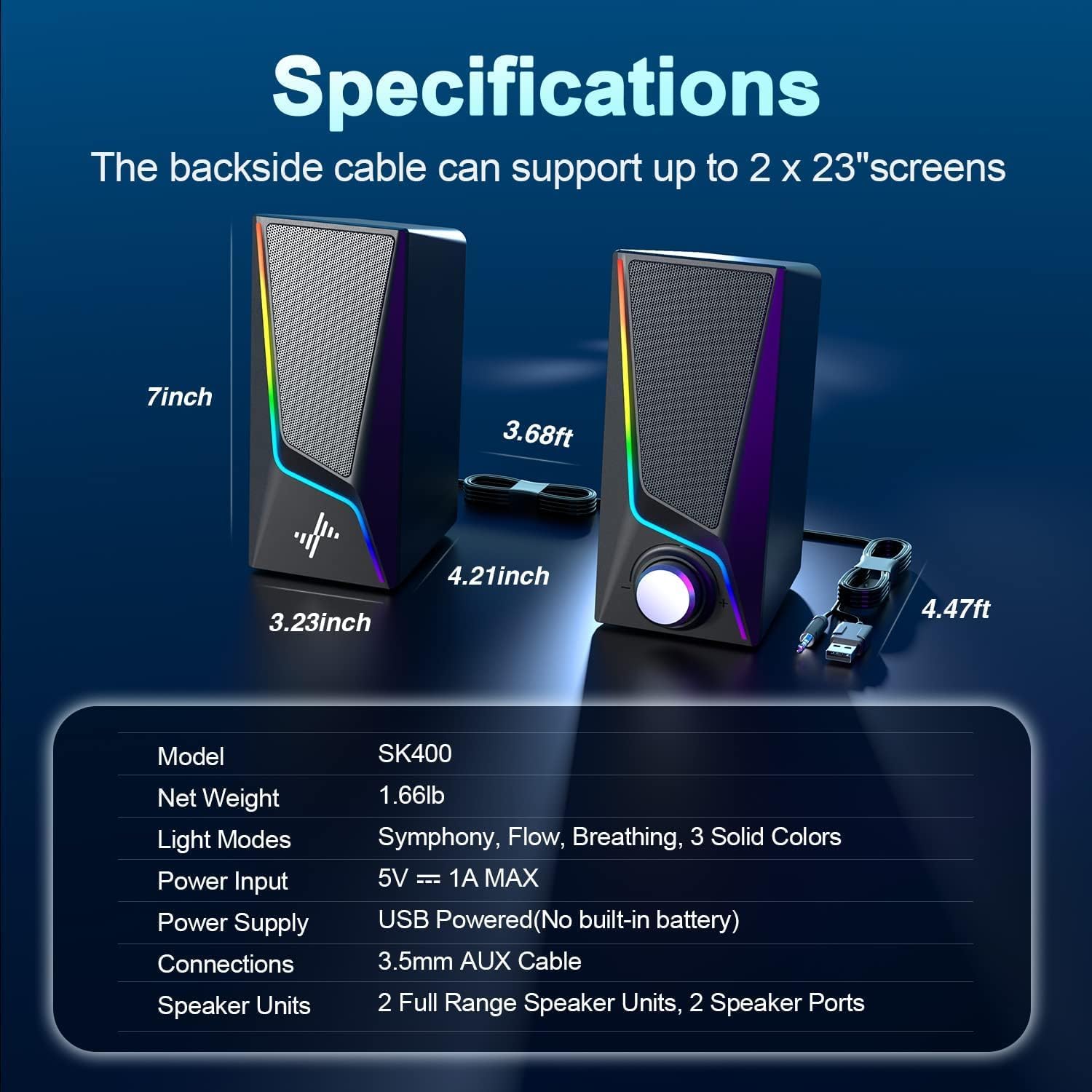 Thumbnail 5 de Nylavee Desktop Computer Speakers with RGB Lighting and Bass Boost