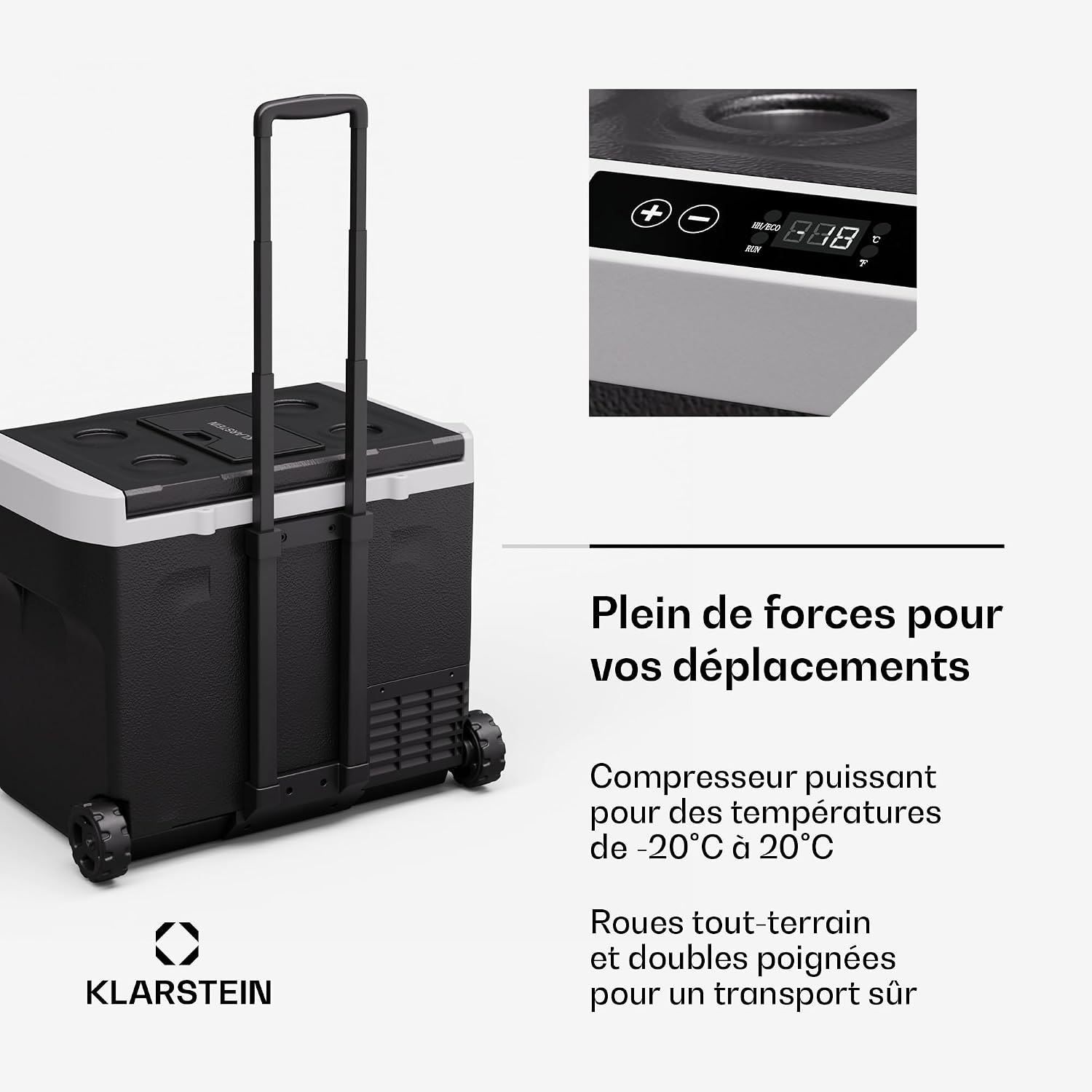 Detalle 2 de Klarstein PolarForce 40L compressorkoelbox, -20 tot 20 °C, LCD en offroadwielen