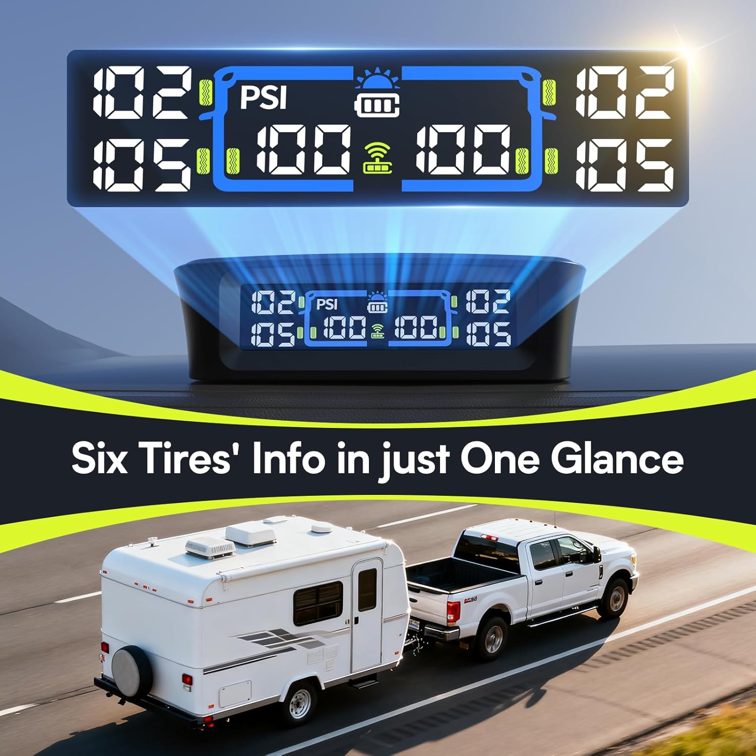 Detalle 2 de Tymate TM12 RV Tire Pressure Monitoring System (TPMS) with USB-C/Solar Charging, Set of 6 Sensors, 2026 Version