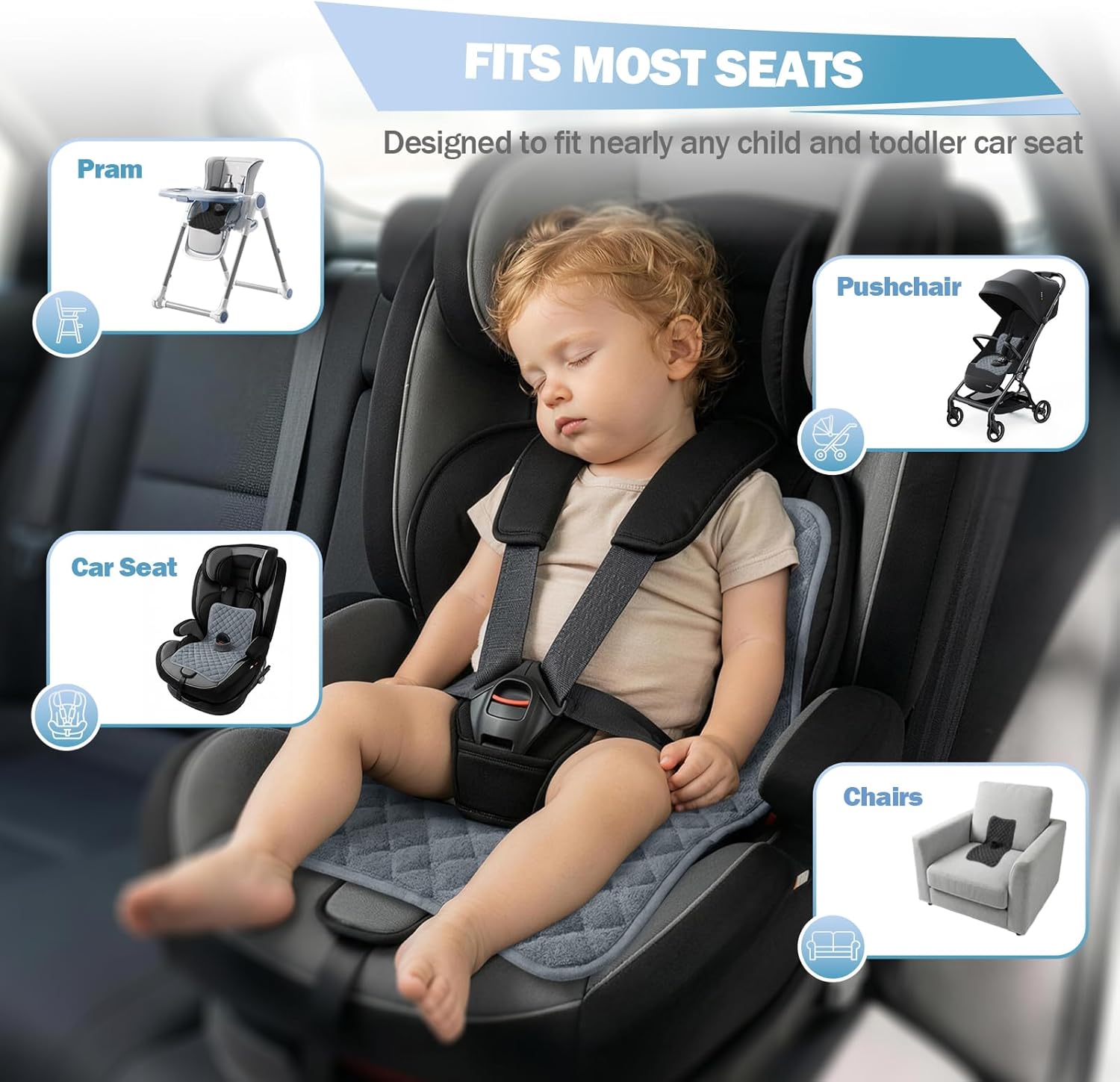 Thumbnail 3 de 2PCS Potty Training Car Seat Protector with waterproof non-slip liner (Black & Gray) – reusable machine-wash pads