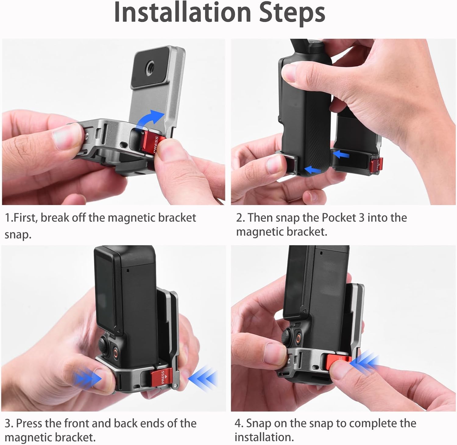 Thumbnail 3 de Flymile Pocket 3/4 Magnethalterung Halterung – Magnetische Halterung für DJI Osmo Pocket 3/4 mit Cold Shoe und 1/4 Zoll Gewindelöchern