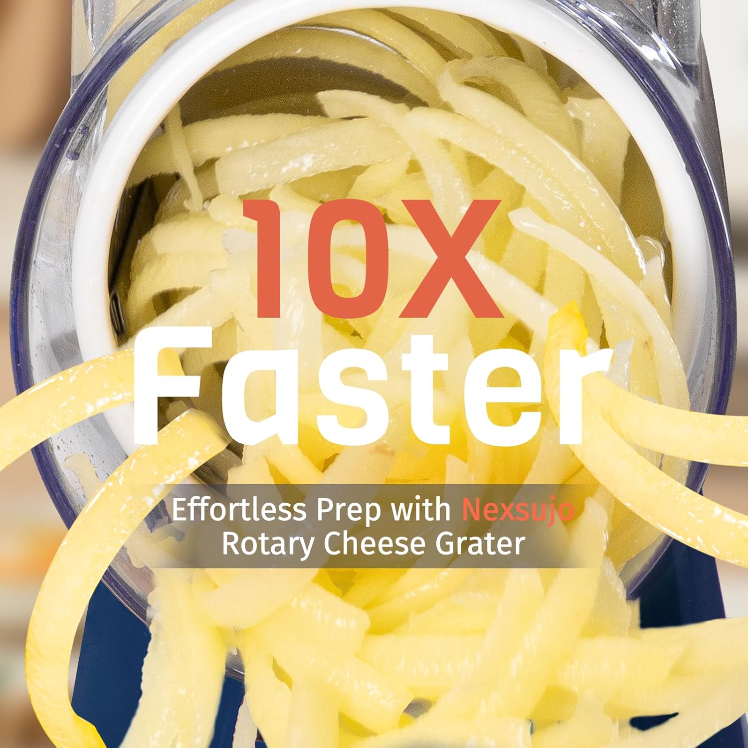 Detalle de Nexsujo Cheese Grater Hand Crank: 3-in-1 Rotary Shredder with Interchangeable Blades