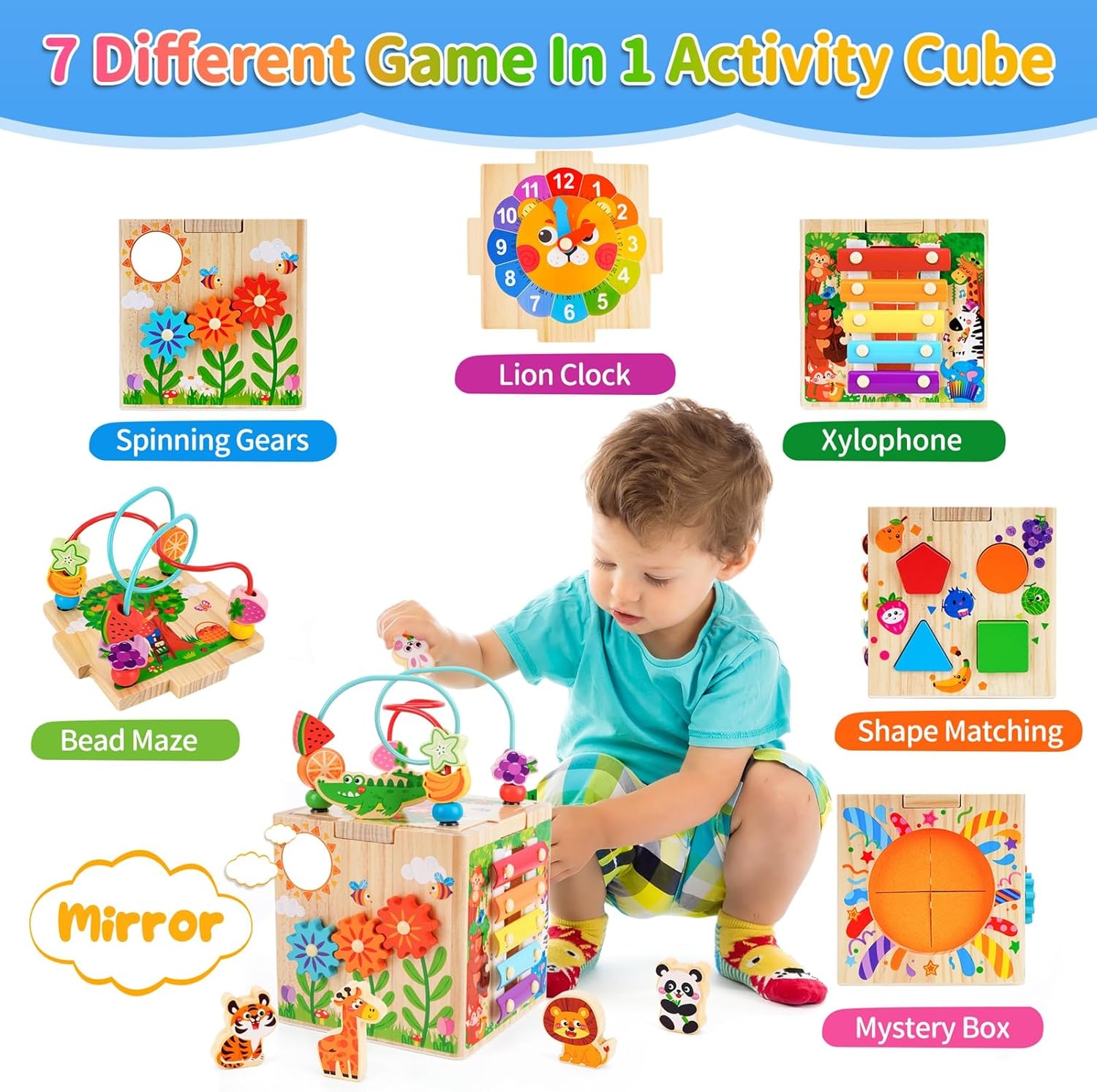 Thumbnail 1 de Wooden Activity Cube | Montessori Toys for 1-2 Year Old Toddlers (Pink)