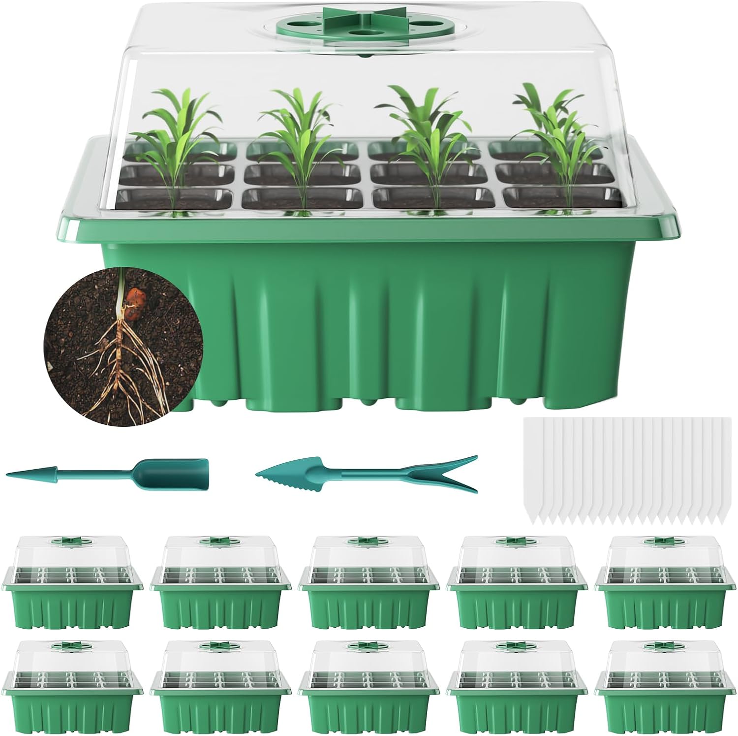 Priksia Seed Trays 10 Pack (120 Cells) Propagator with Clear Lids and Adjustable Window