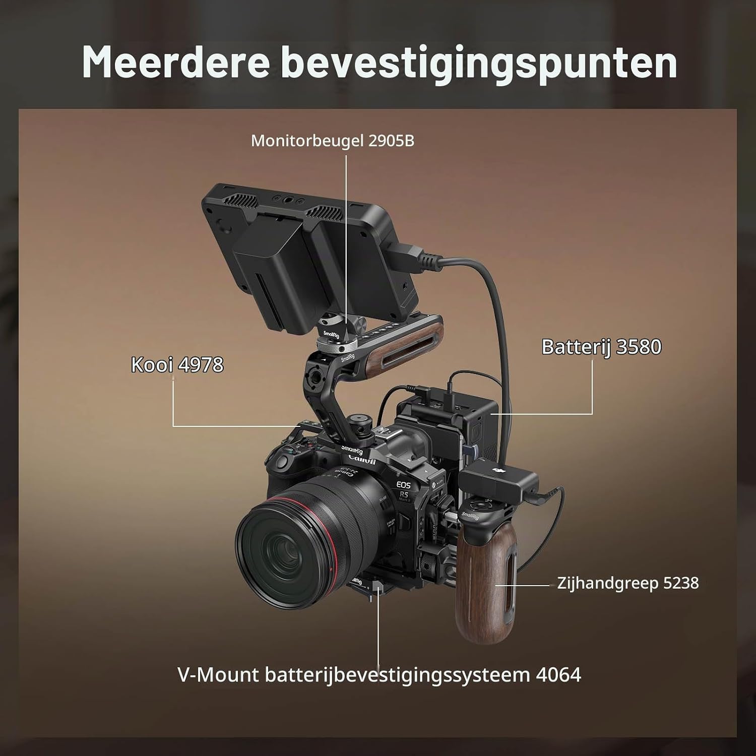 Thumbnail 6 de SMALLRIG 5252 houten cameragreep met 1/4"-20/3/8"-16-bevestiging en 15 kg draagvermogen