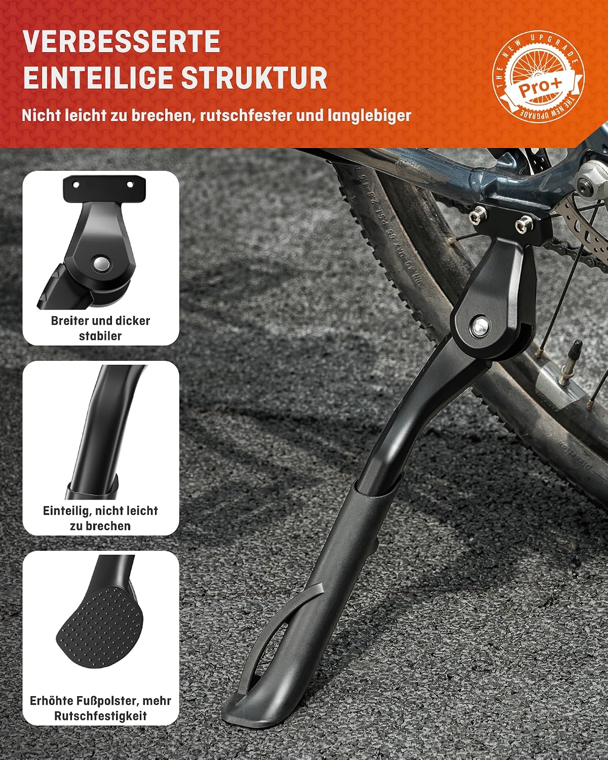 Thumbnail 3 de HENMI Fahrradständer 24–29 Zoll – Stabiler Seitenständer für E-Bike & MTB, 40 mm M6 Loch, 18 mm M5/M6 Loch