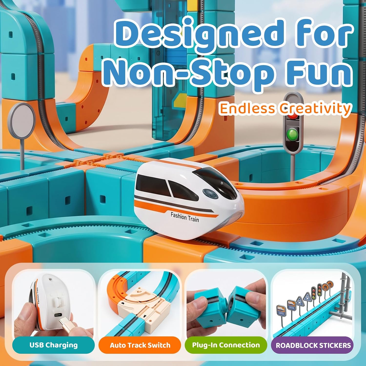 Detalle de Modular Cube Train Track Set, ABS