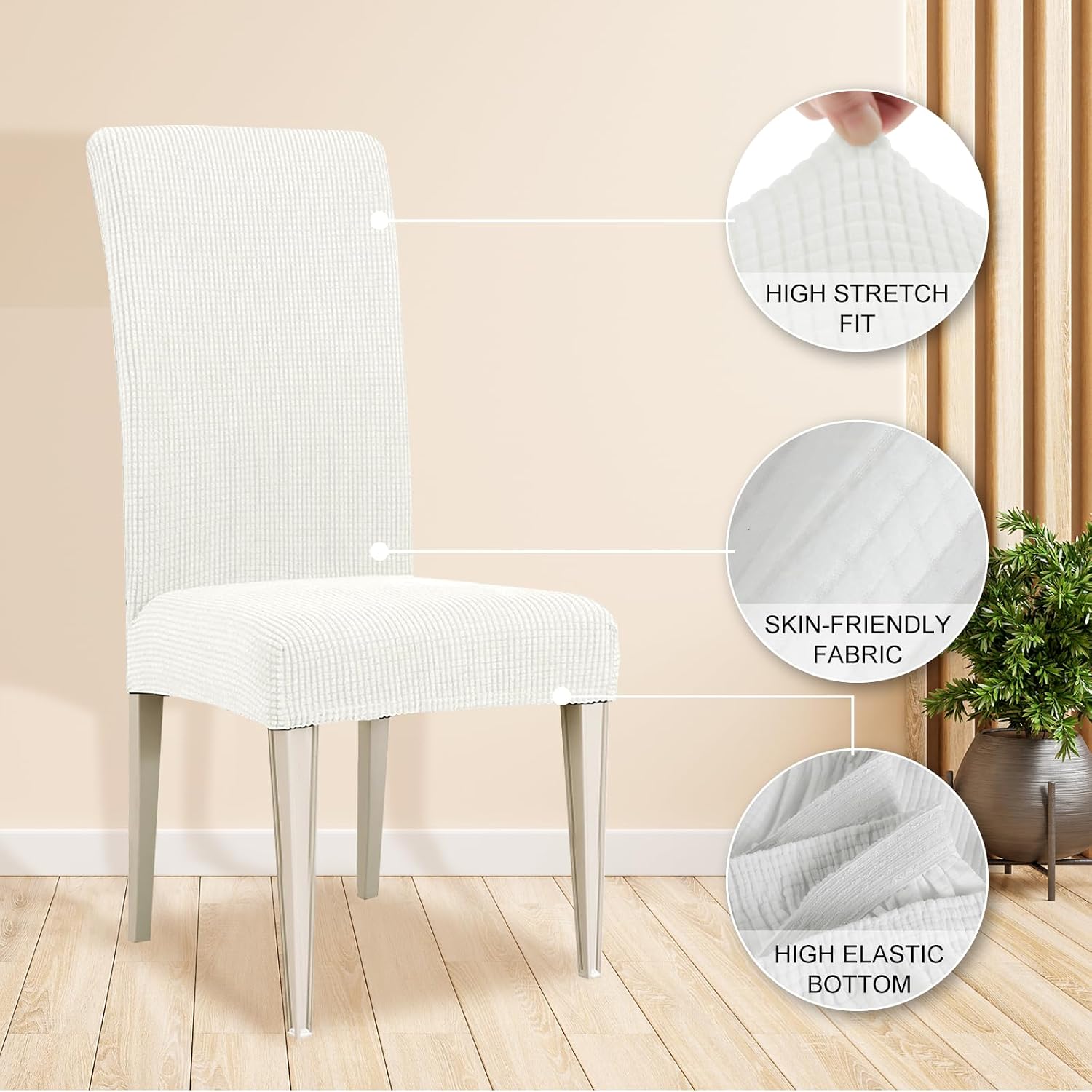 Thumbnail 3 de Housse de Chaise Ystyle 4 Pièces - Extensible et Lavable, Blanc pour Salle à Manger