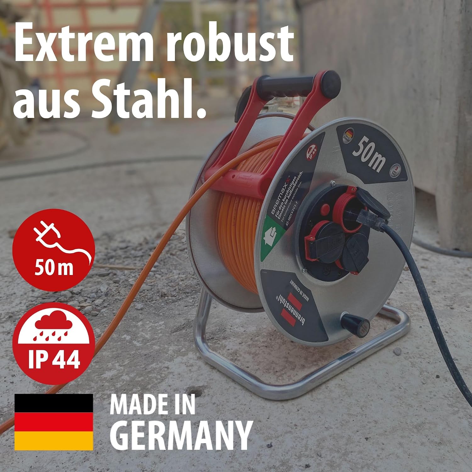 Detalle de Brennenstuhl Garant S V2 IP44 Kabeltrommel 50m outdoor – robust, zuverlässig und absolut wetterfest