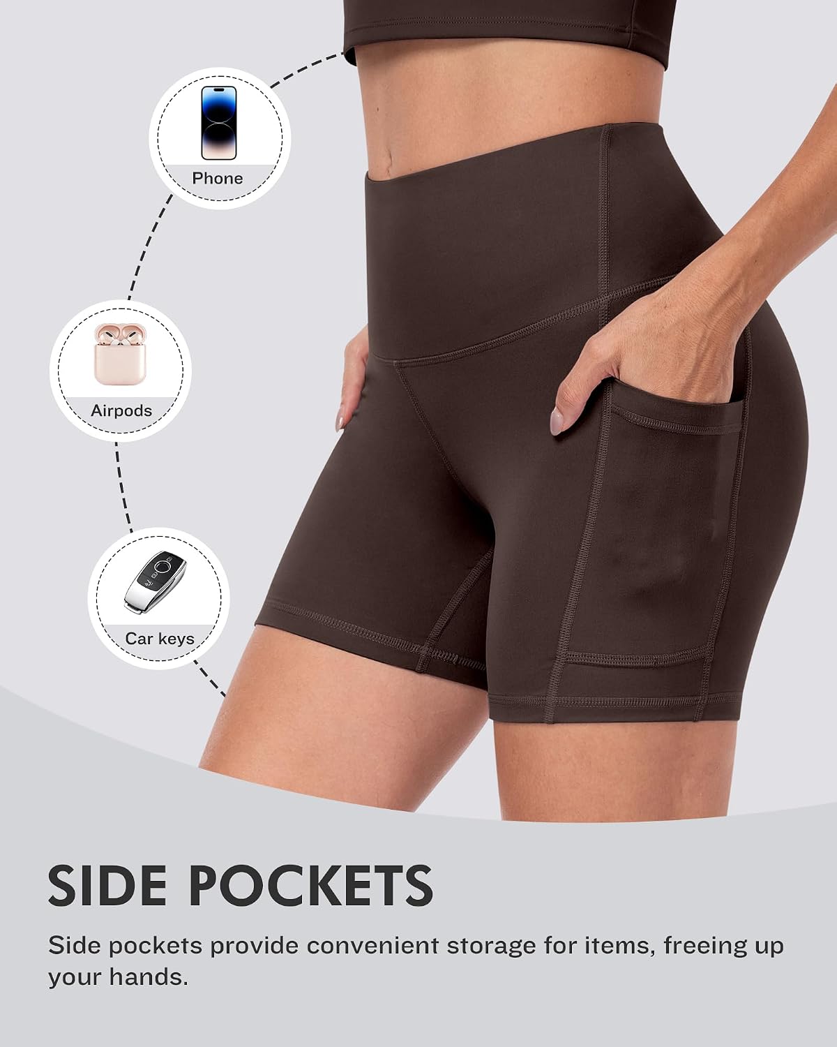 Detalle de CHRLEISURE 6-Pack Women's Biker Shorts with Pocket, 5-Inch High-Waisted Tummy Control Spandex Yoga Workout Shorts