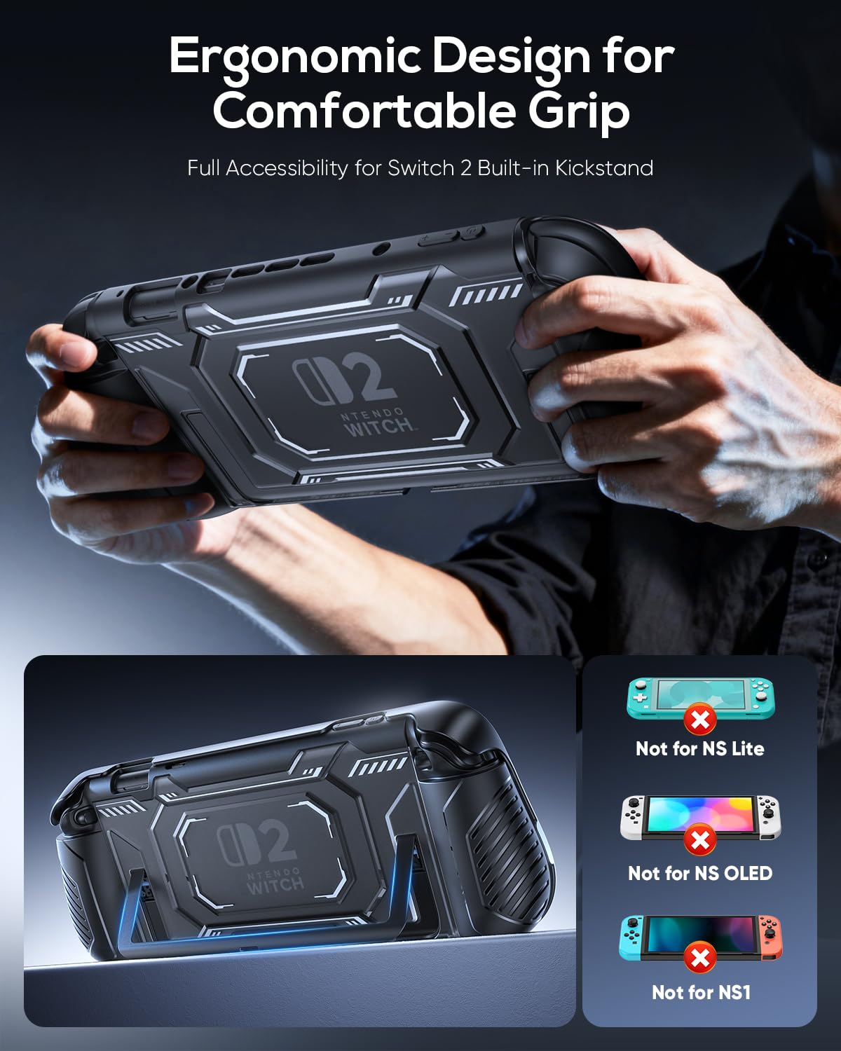 Thumbnail 4 de FASTSNAIL Switch 2 Schutzhülle mit abnehmbarem TPU-Mittelrahmen, Joy-Con-Griff und PC-Frontabdeckung (inkl. 12 Kartenfächer)