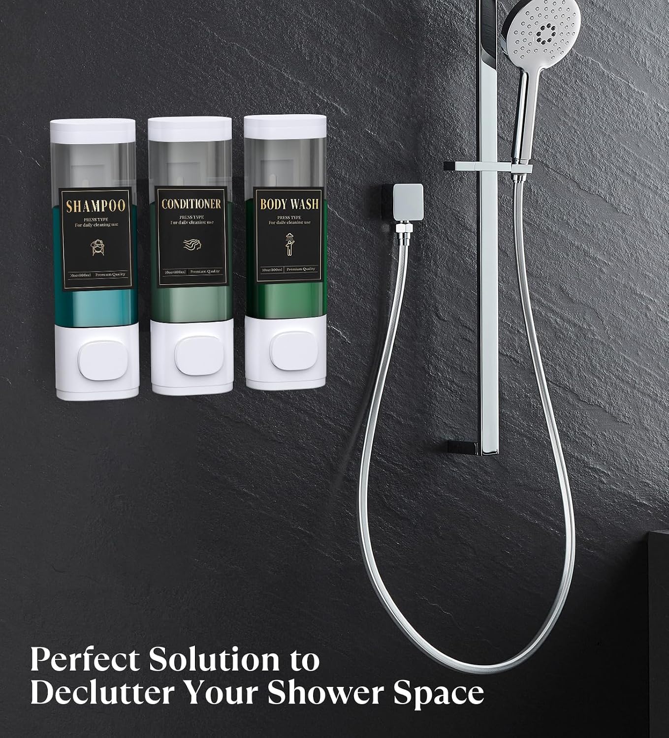 Thumbnail 1 de Luxspire 3-Chamber Wall Mounted Shampoo & Conditioner Dispenser (No-Drill), White
