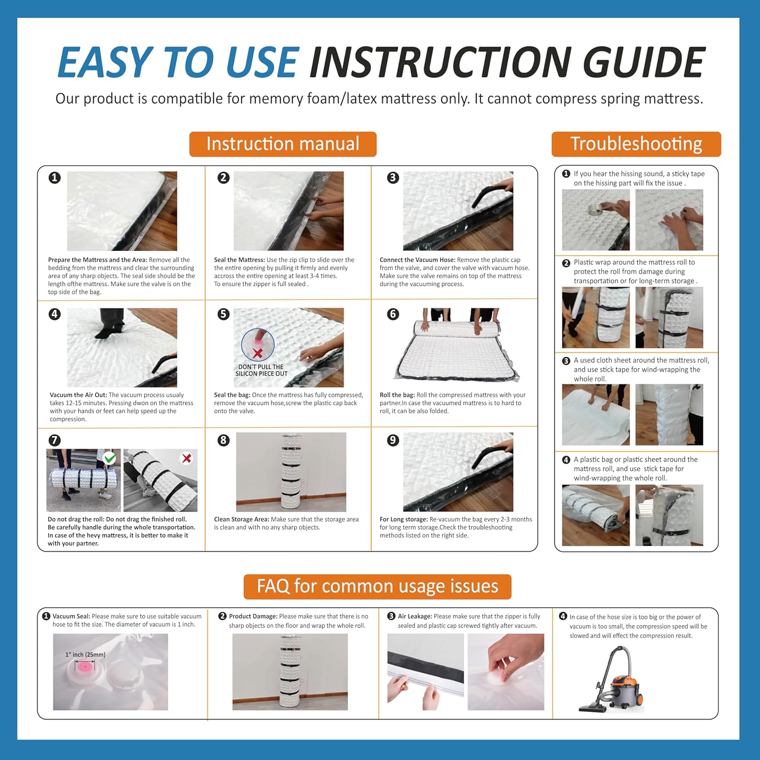 Detalle de Storage Logic Foam Mattress Vacuum Bag for Moving & Storage (Twin/Twin XL) with Straps