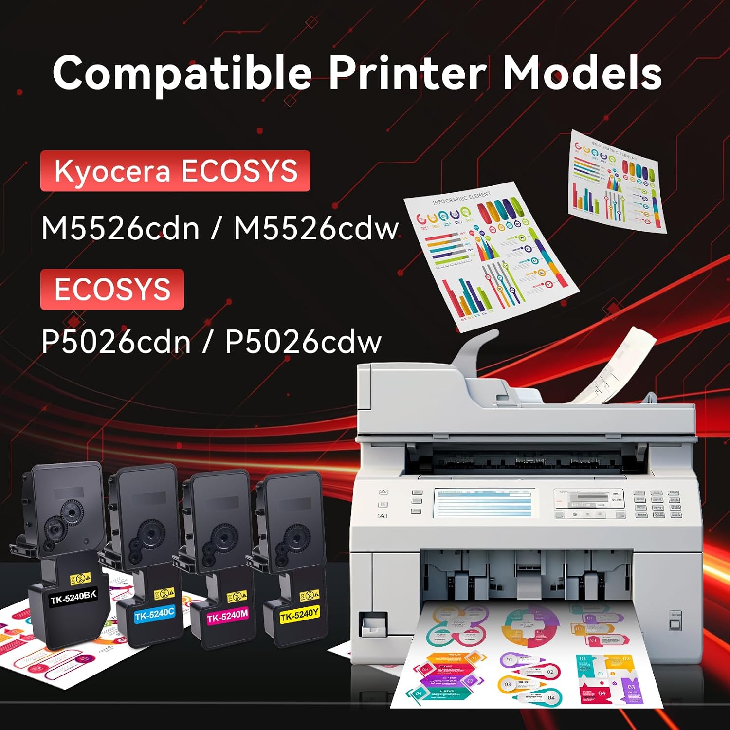 Thumbnail 1 de PINALL TK-5240 kompatible Toner für Kyocera ECOSYS M5526cdw/M5526cdn & P5026cdn/P5026cdw – 4er-Pack mit Cyan, Magenta, Gelb & Schwarz