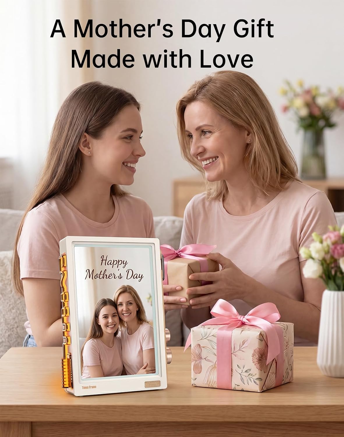 Detalle de Divoom Times Frame – Transparenter 10,1-Zoll IPS-Digitalrahmen mit WLAN, 64 GB Speicher und RGB-Drehknopf