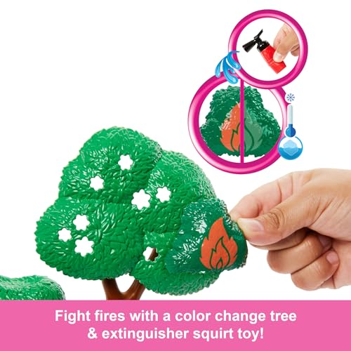 Detalle de Barbie Careers Firefighter Doll & Playset with Fire Station & Tree, 2 Pets, Colour-Change & 10+ Accessories