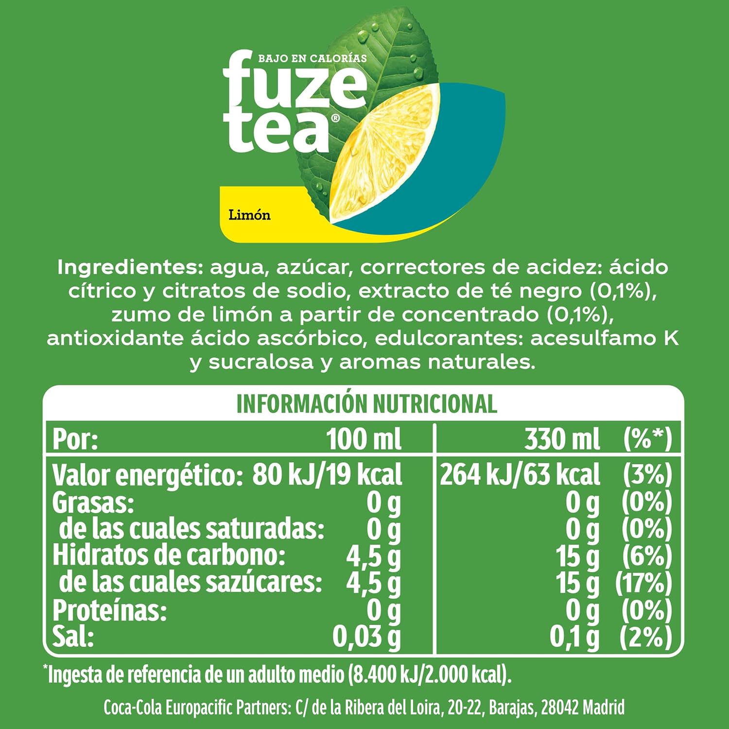 Detalle 2 de Fuze Tea Original Limón, 24 Latas 330 ml 🍋