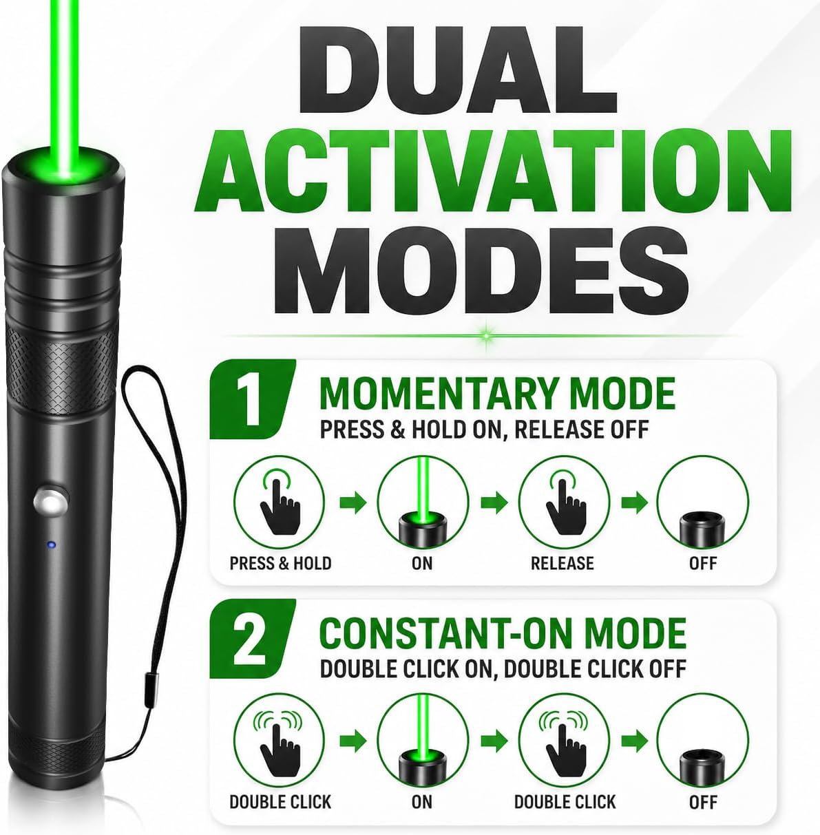Detalle de MIPREZT Rechargeable Green and Red Laser Pointer Set, 2-Pack, Aluminum
