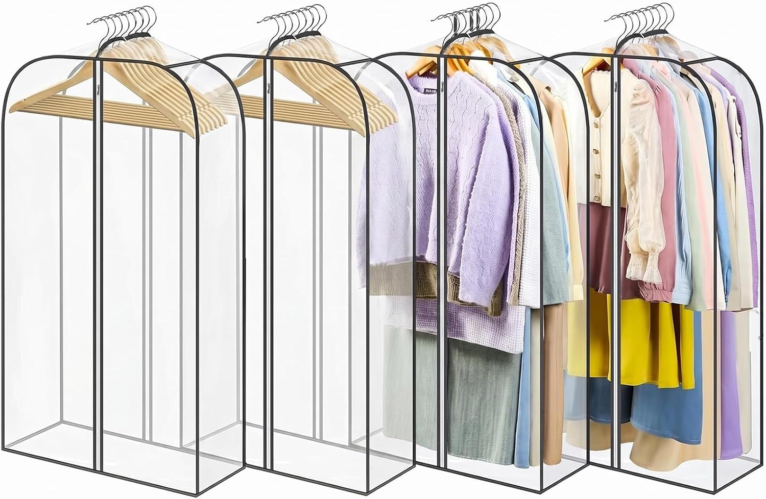 Wonninek Clear Garment Bags 4 Pack – Extra Wide 25cm Gusset, 102cm Long