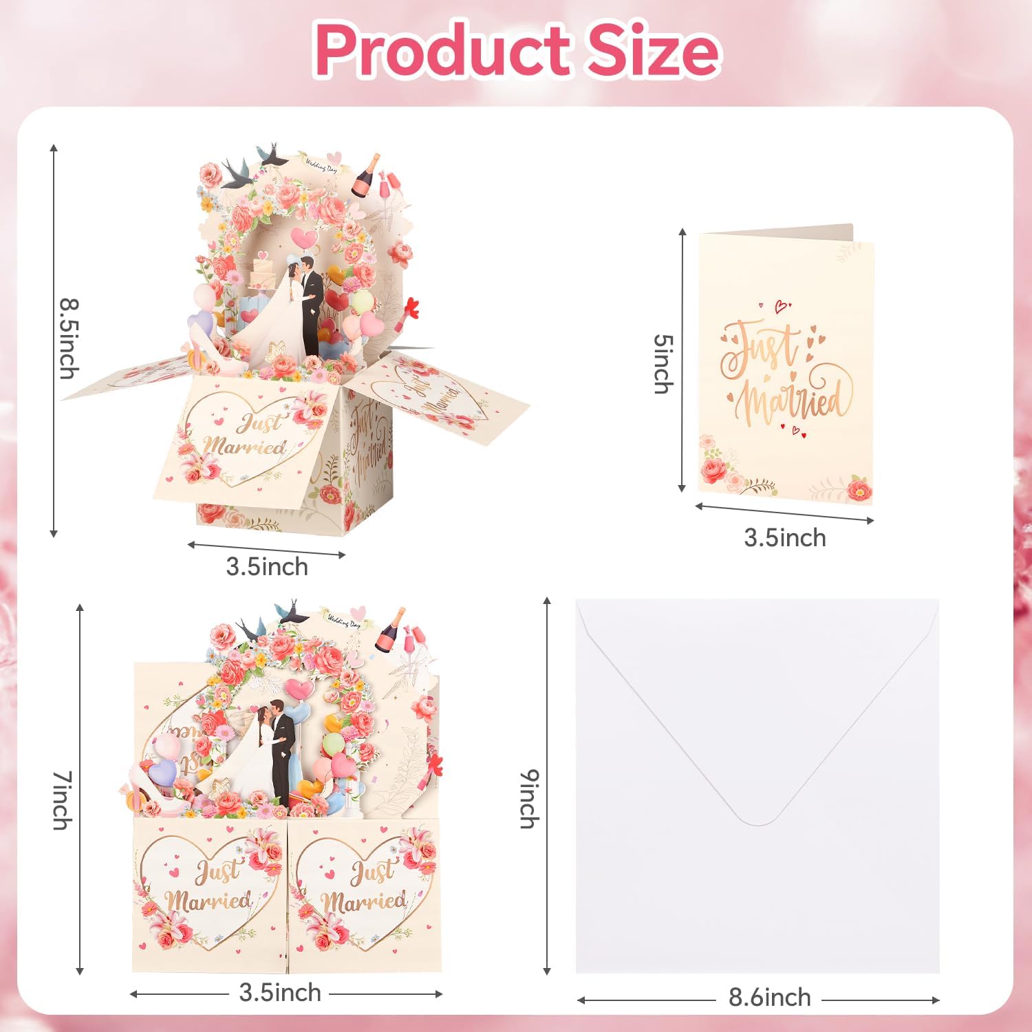 Thumbnail 6 de Yinqing Wedding Card with Music and Light – “Just Married” 3D pop-up gift for bride and groom