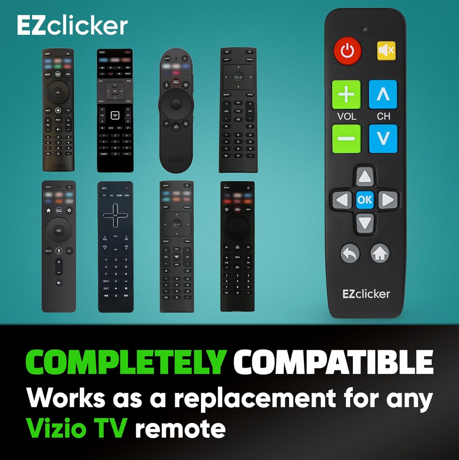 Detalle de Vizio Replacement TV Remote with Big Buttons for Vizio TVs — Easy, No-Setup (Black)