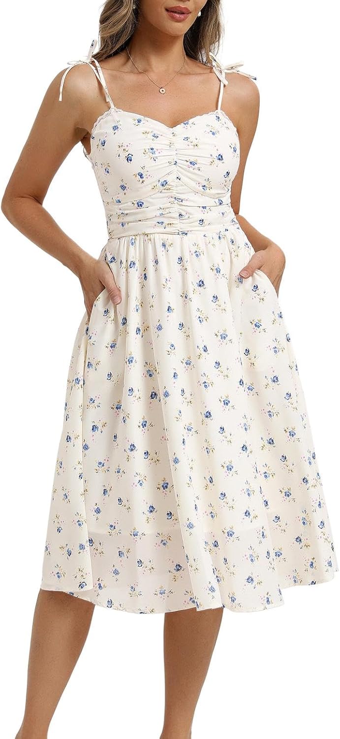 Detalle 2 de Belle Poque Robe d'été décontractée à bretelles spaghetti pour femme