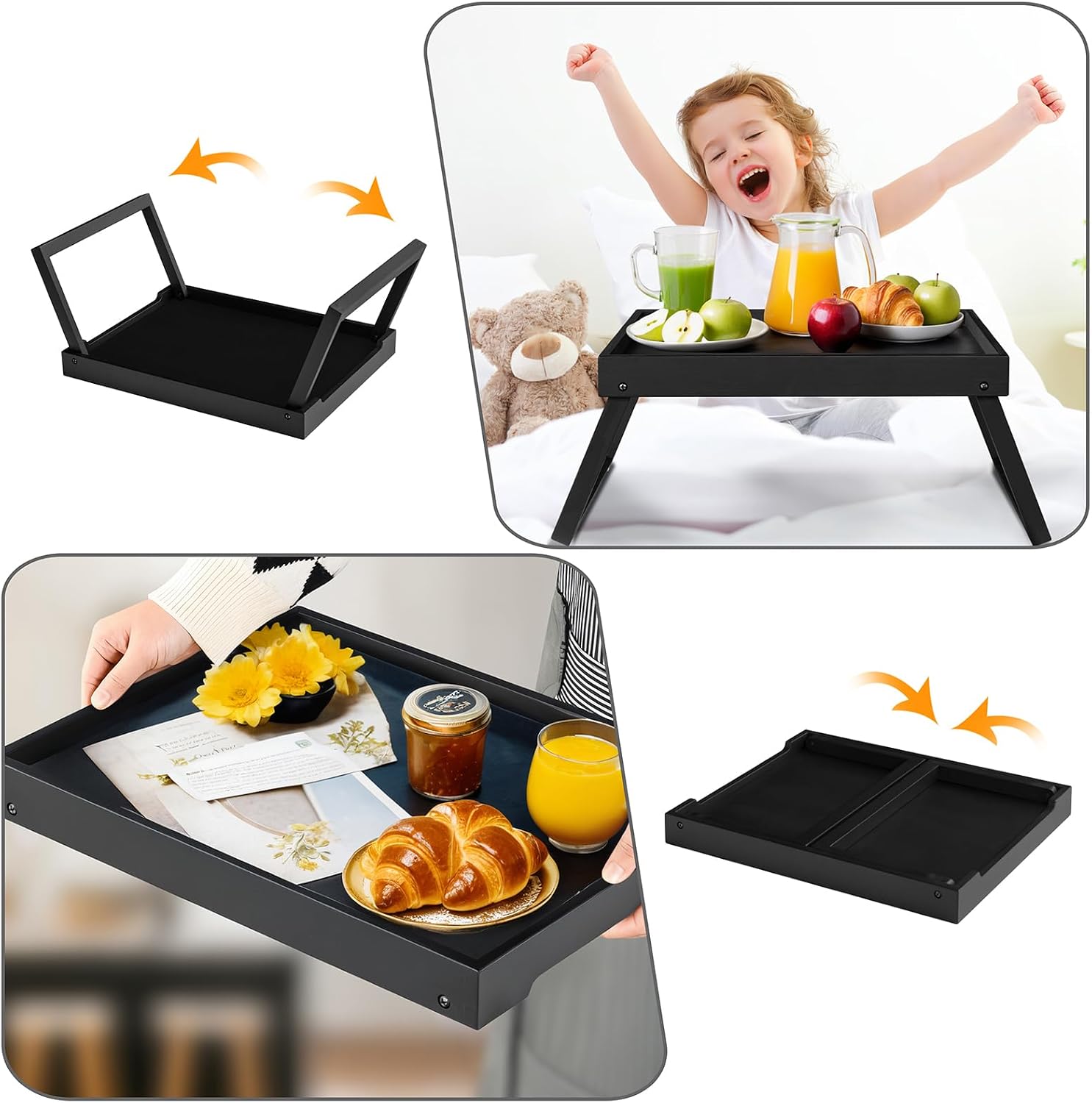 Thumbnail 6 de Betttablett Tisch mit klappbaren Beinen aus Bambus/MDF (Schwarz) – Frühstück, Laptop & mehr
