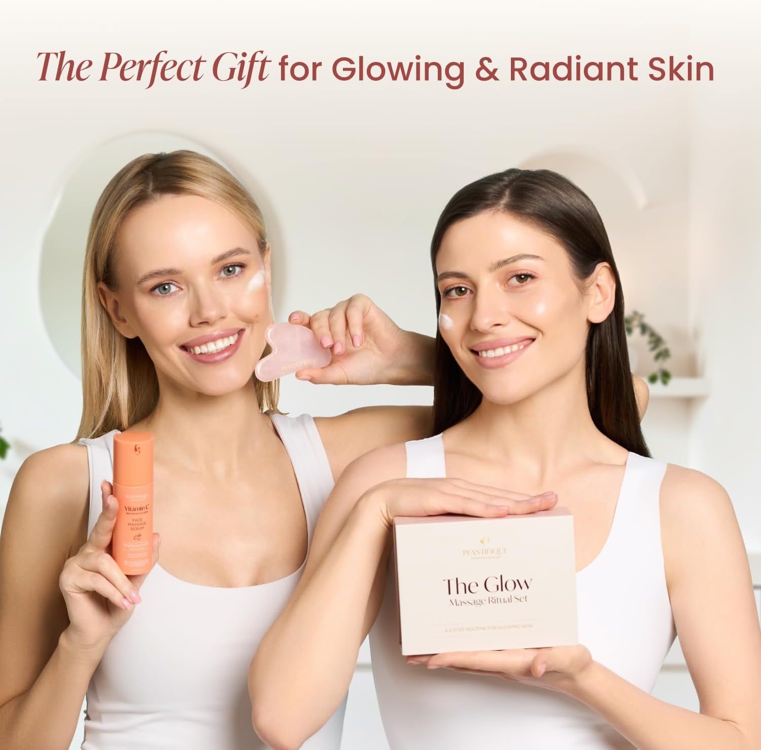 Detalle de PLANTIFIQUE Rose Quartz Gua Sha & Korean Face Serum Set (30ml) – Hydrating & Even Tone