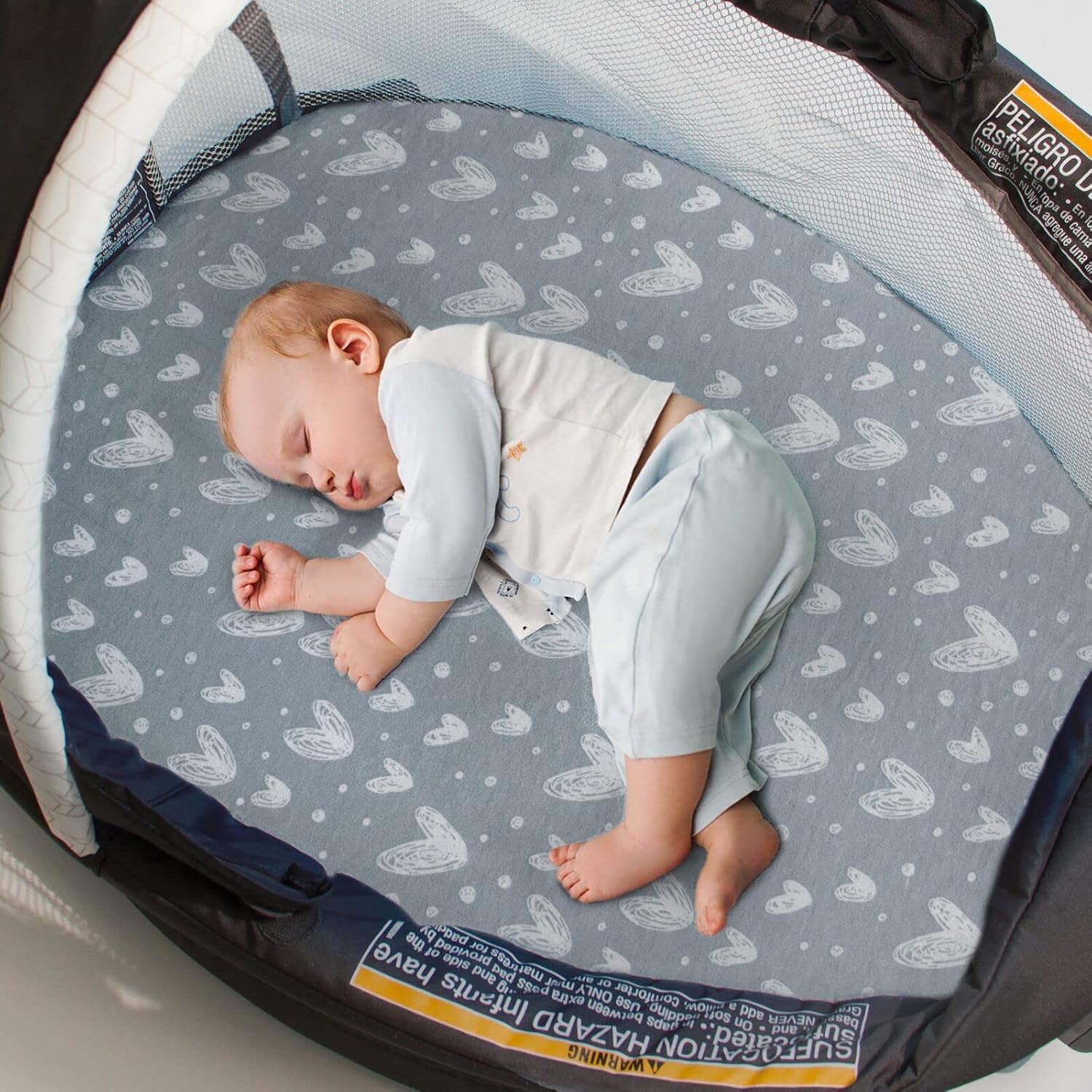 Thumbnail 6 de Biloban Cotton Bassinet Sheets for Graco Pack ‘n Play Dome LX, 2-Pack Gray Print