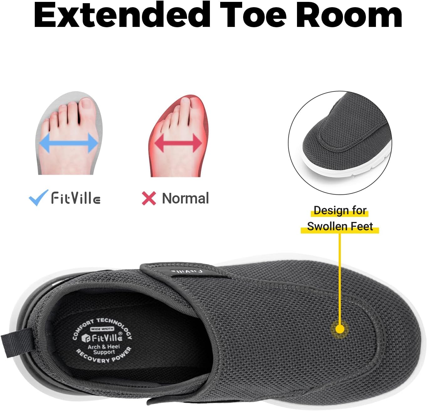 Thumbnail 1 de FitVille Mens Extra Wide Fit Diabetic Shoes: Easy Slip-On Orthopaedic Slippers for Swollen Feet