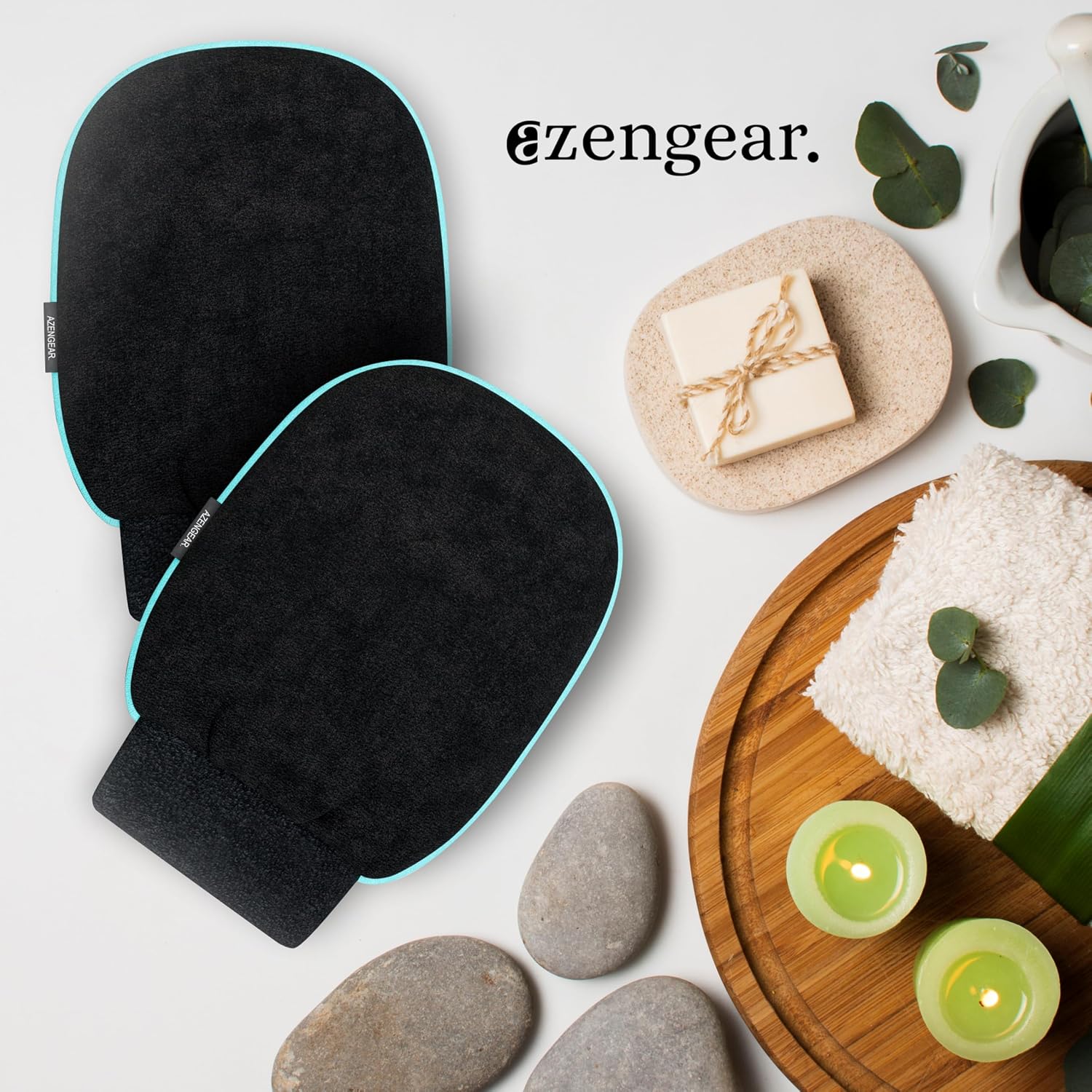Detalle de aZengear Gant exfoliant (Paire) – Gant de gommage profond pour le bain coréen, noir