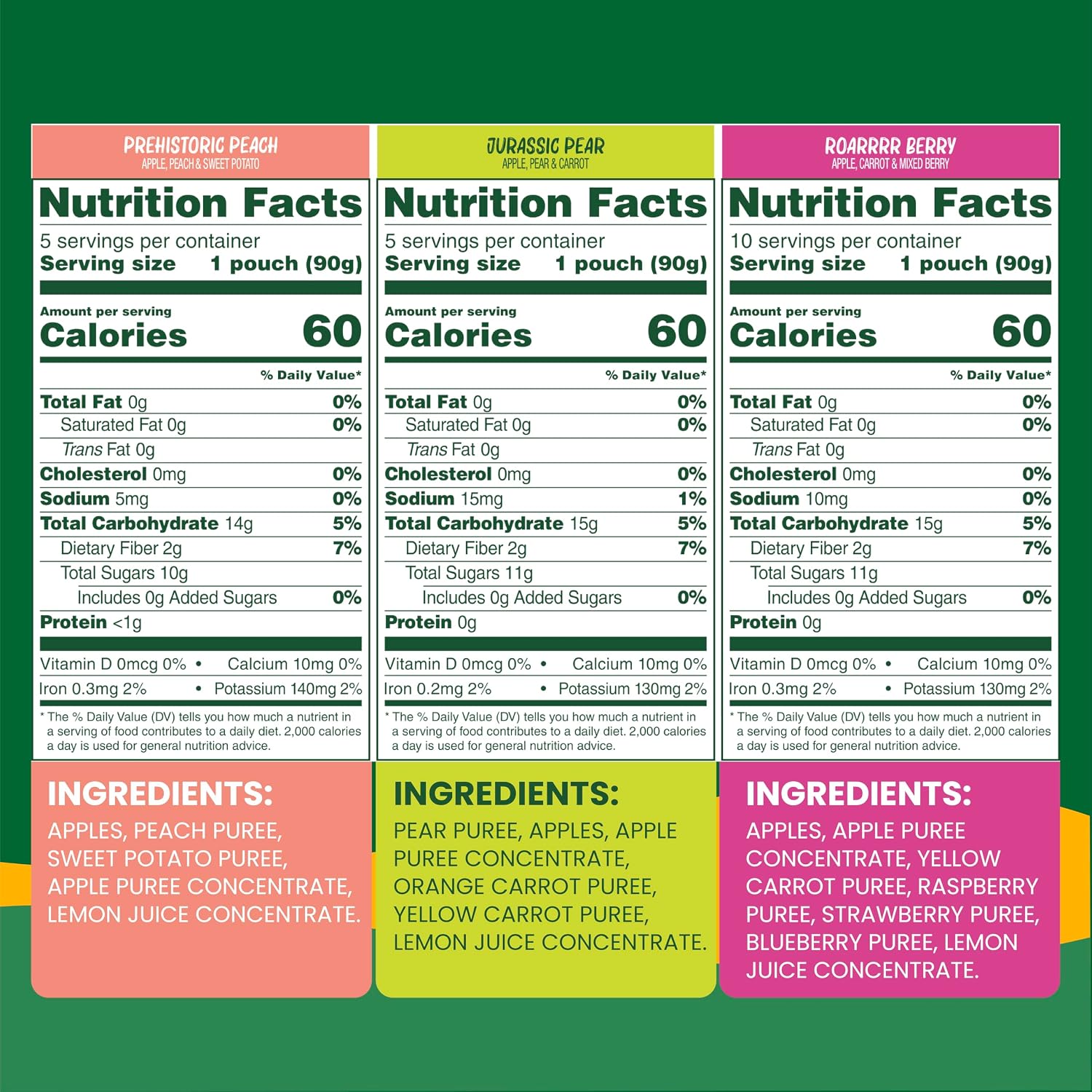 Detalle de GoGo squeeZ 280344 Jurassic Fruit & veggieZ Applesauce Pouches, 20 Count