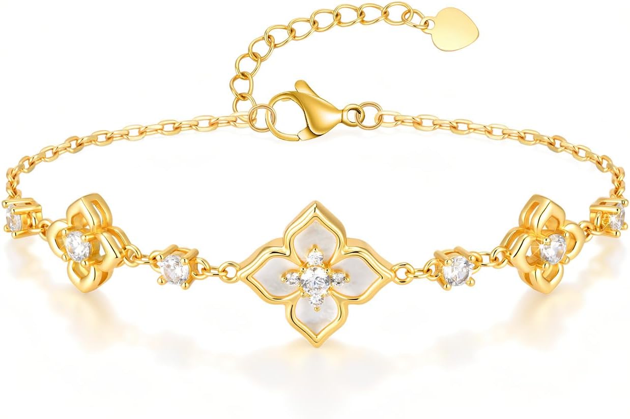 Thumbnail 6 de VNOX Four Leaf Clover Bracelet for Women – Adjustable Silver 14K Gold Link Chain