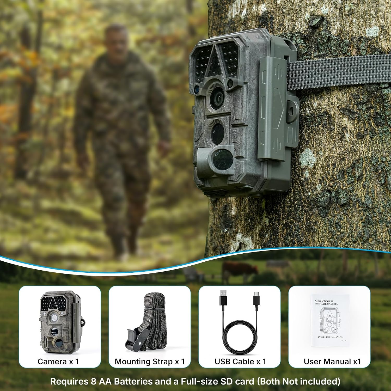 Detalle de Meidase P70 Non-Cellular, Non-WiFi Trail Camera (64MP 1296p, No-Glow 940nm)