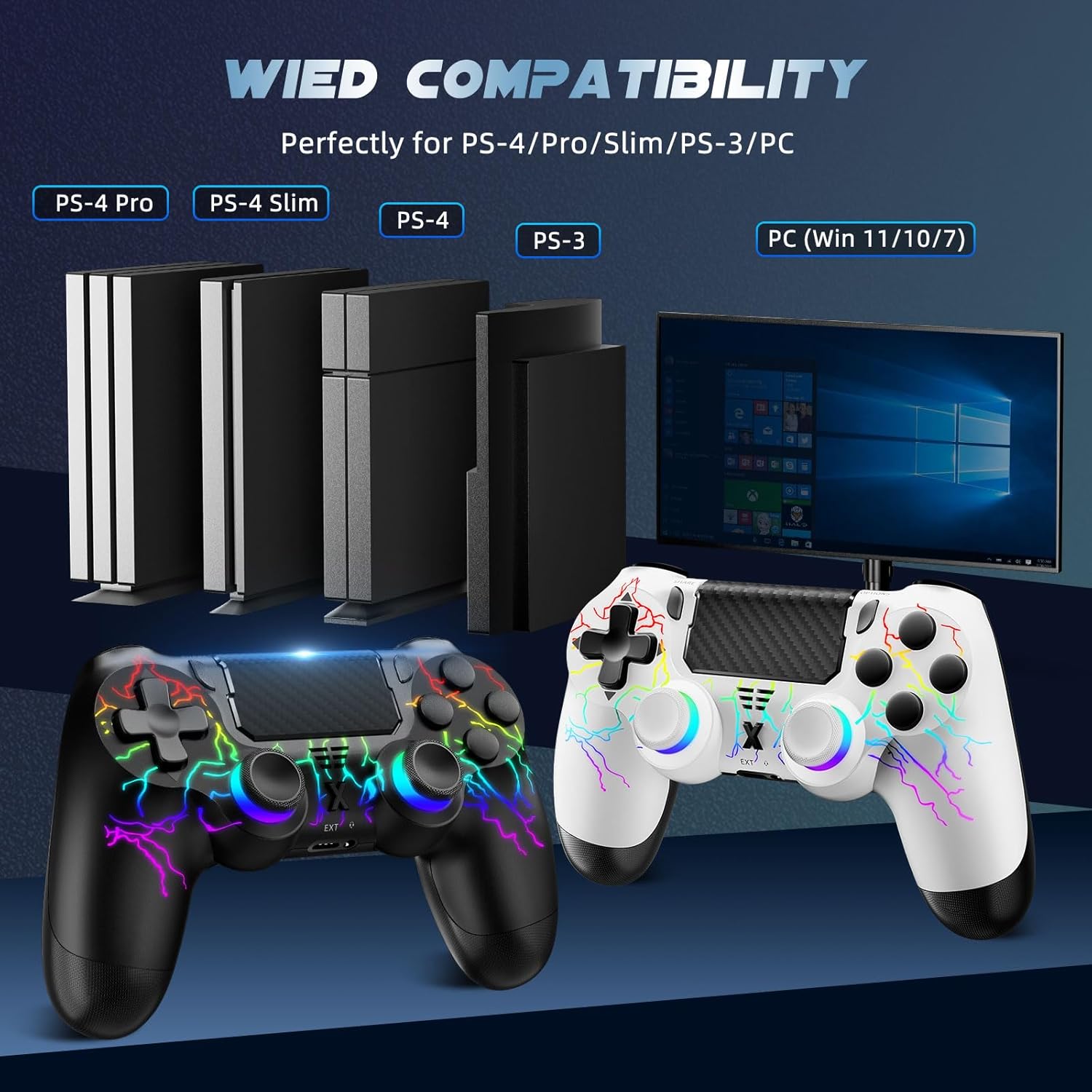 Detalle de Glitfix 2er-Set Wireless Controller für PS4/Pro/Slim und PC – Turbo, Zurück-Taste, Dual Vibration, Touchpanel