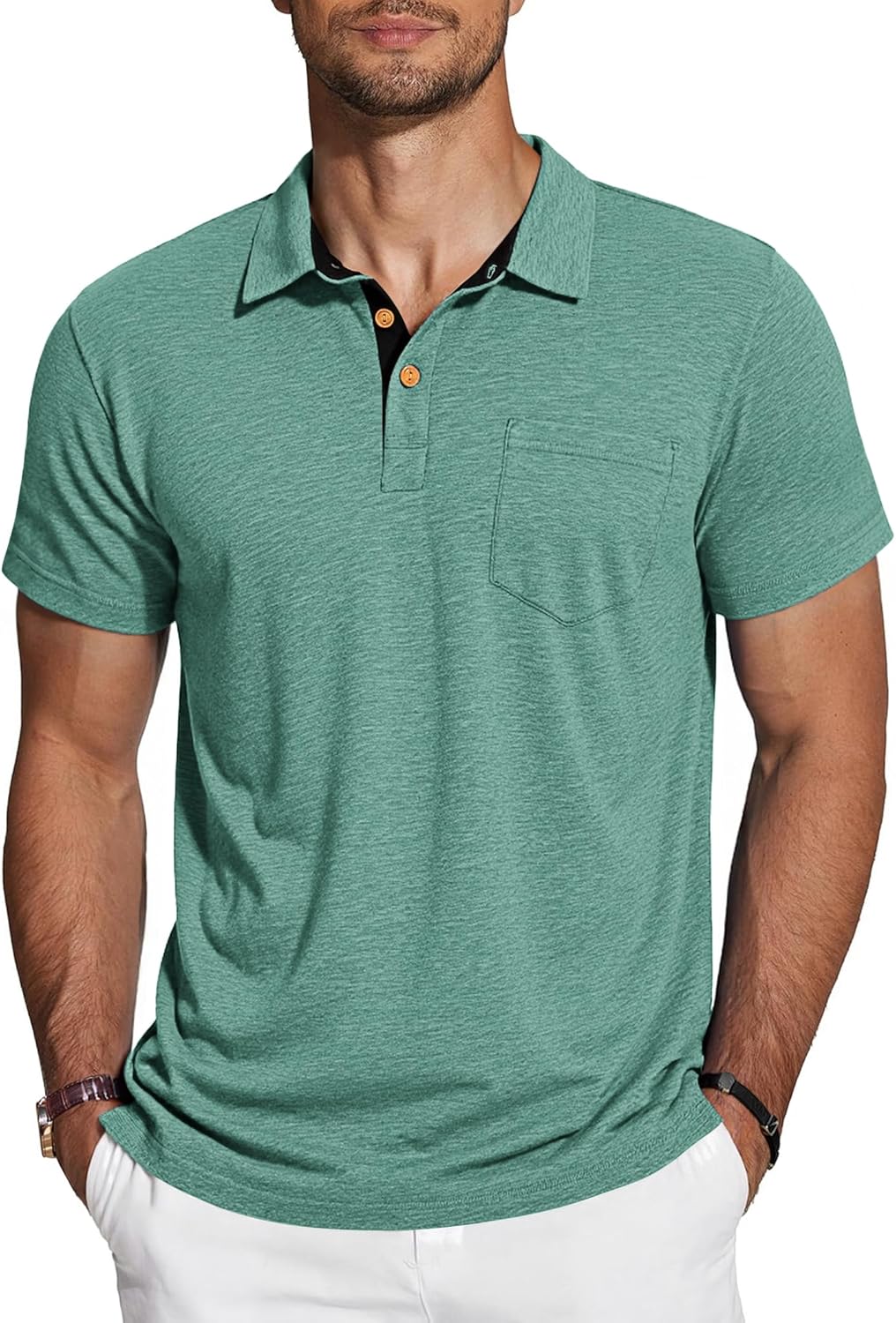 Detalle de TARAINYA Poloshirt Herren Baumwolle Kurzarm – bequem, vielseitig und praktisch mit Brusttasche