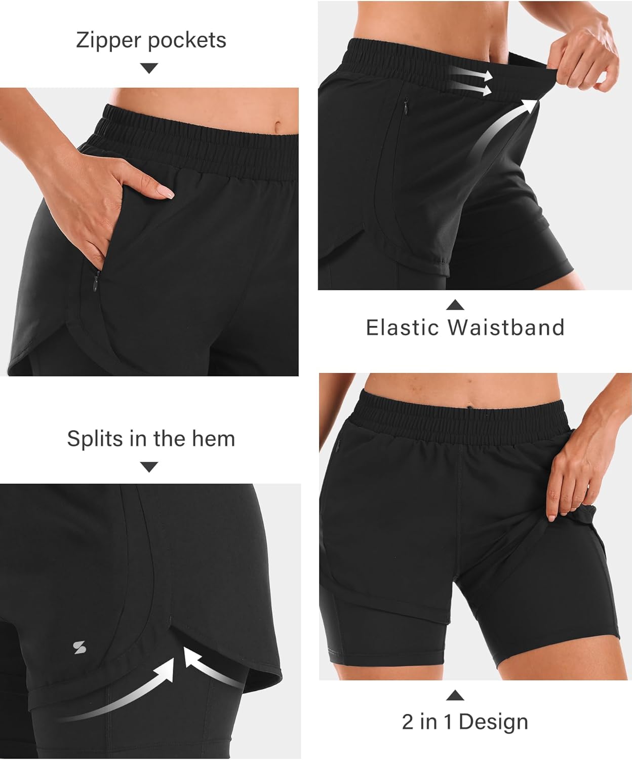 Detalle de Stelle Women 2 in 1 Running Shorts: High-Waisted, Pockets, and Layered Comfort