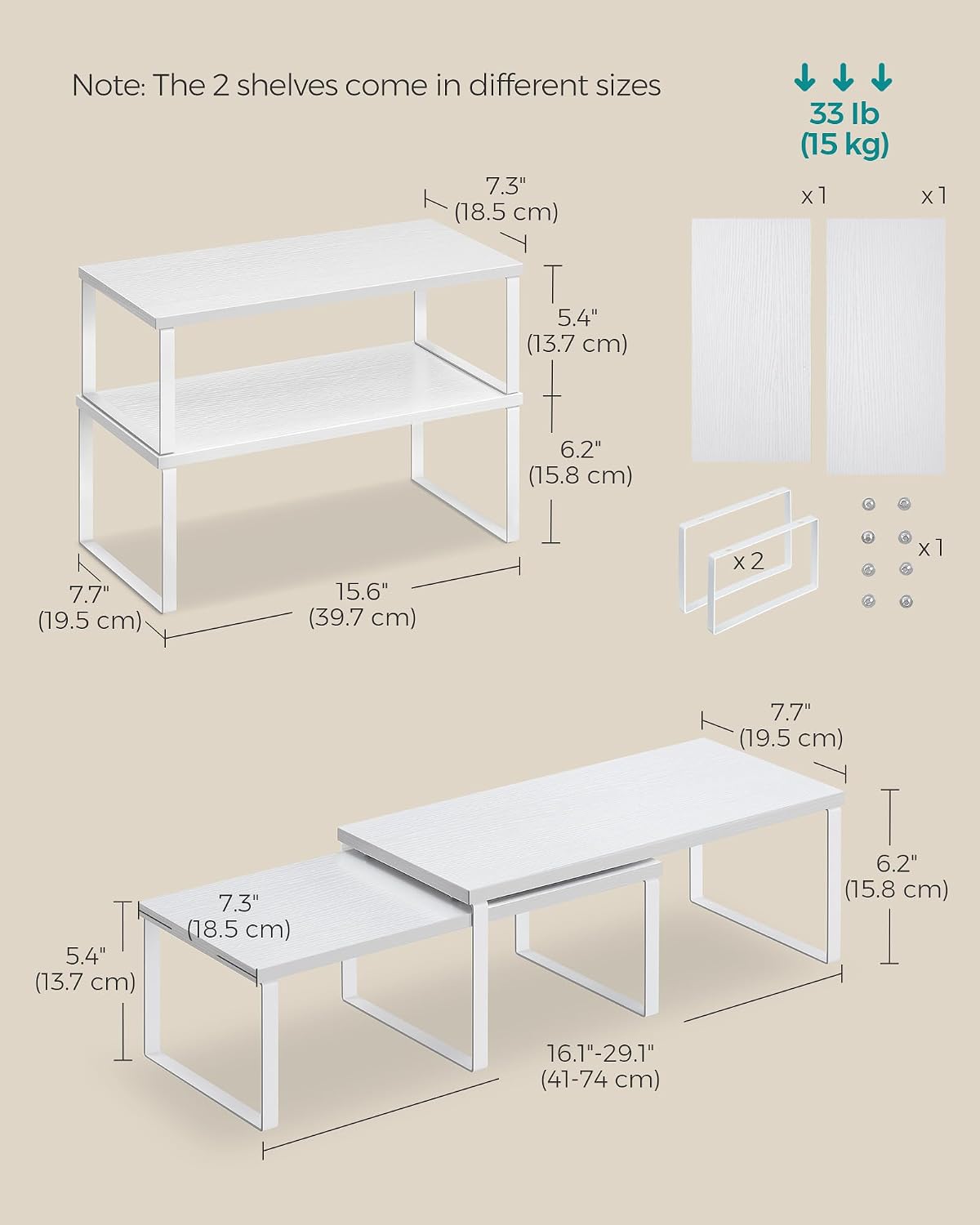 Thumbnail 5 de SONGMICS KCS025W01 Expandable Spice Rack Set, Stackable Steel and Particleboard